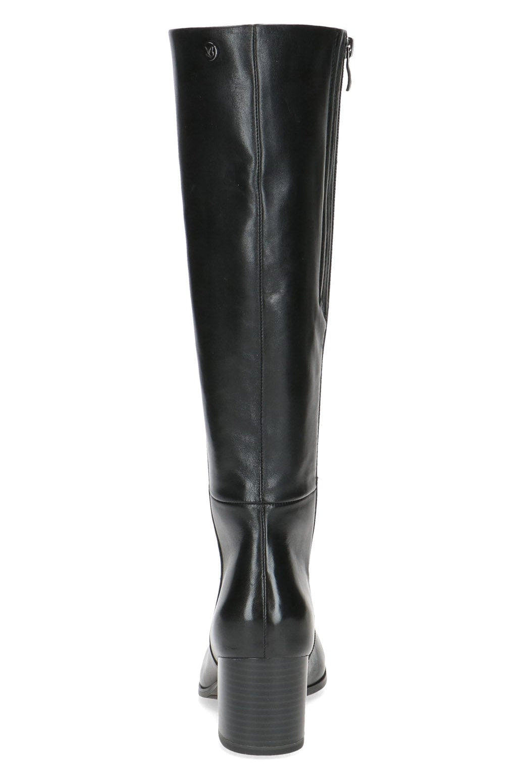 Caprice Leather Knee High Block Heel Boots - Black Nappa