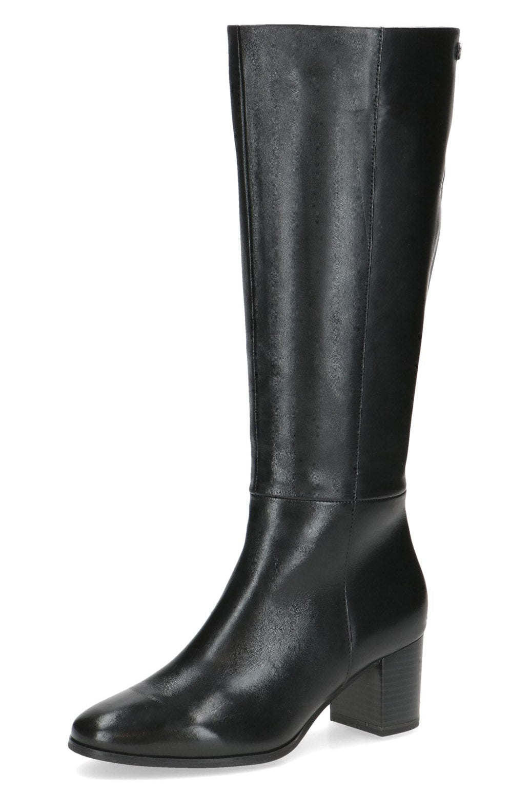 Caprice Leather Knee High Block Heel Boots - Black Nappa