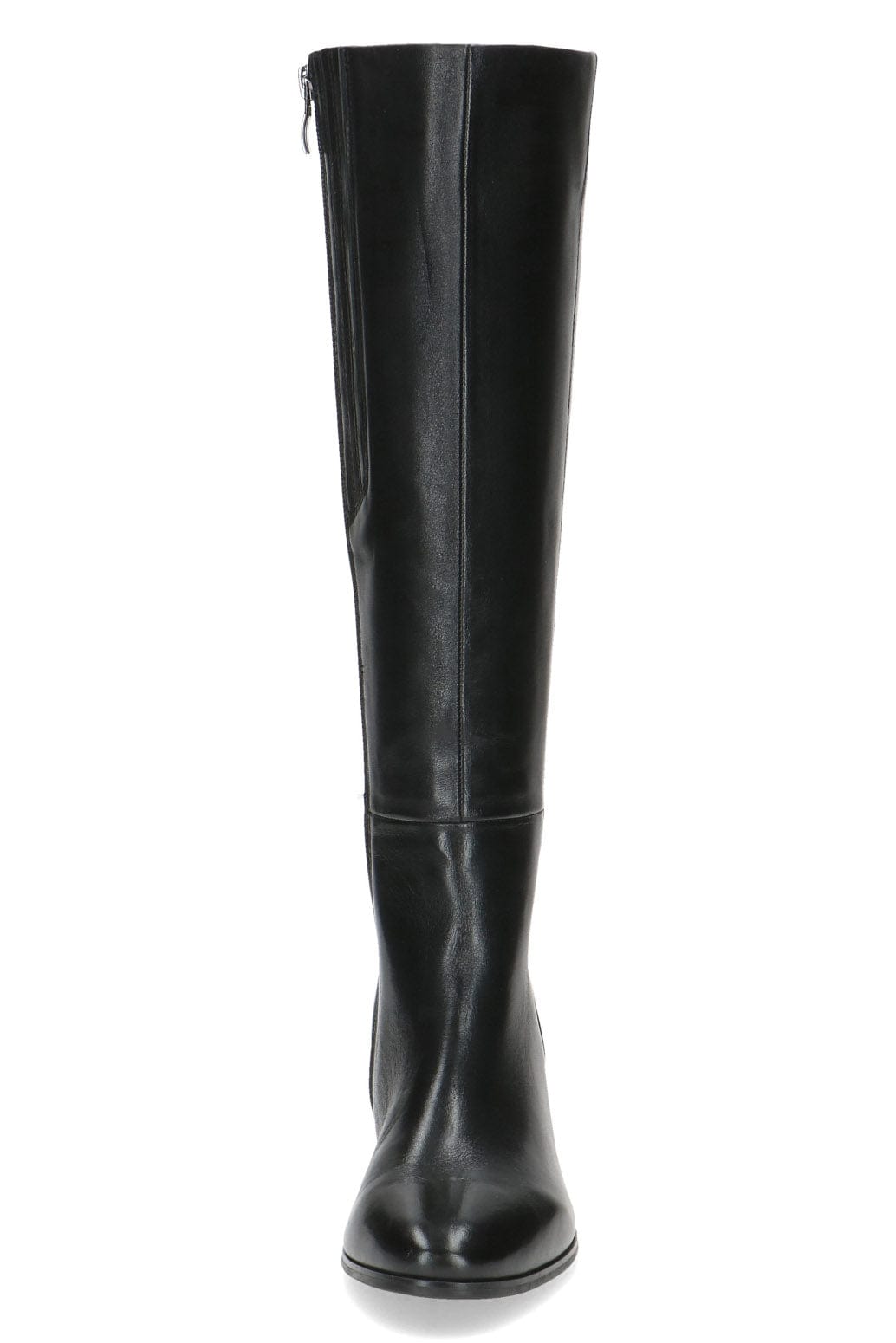 Caprice Leather Knee High Block Heel Boots - Black Nappa