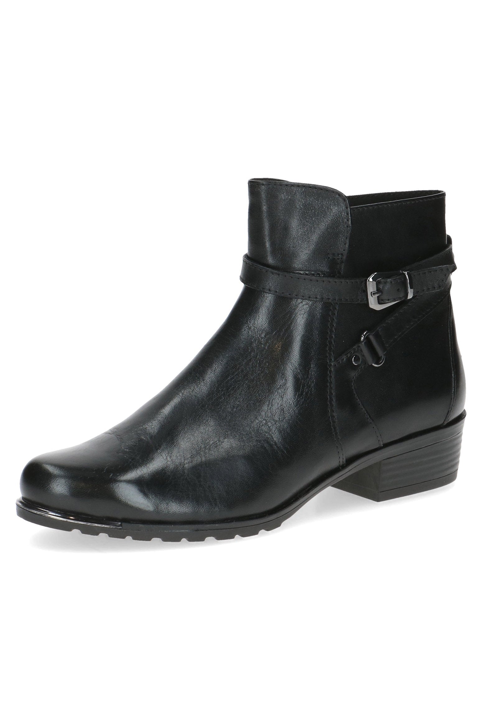 Caprice Leather Strap Detail Ankle Boots - Black Nappa