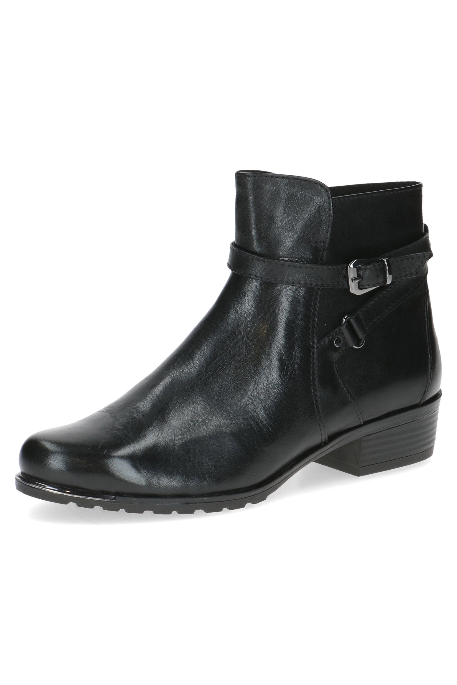 Caprice Leather Strap Detail Ankle Boots - Black Nappa