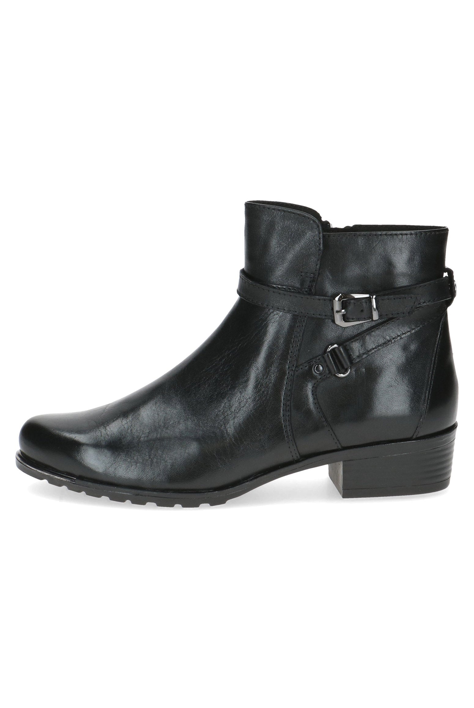 Caprice Leather Strap Detail Ankle Boots - Black Nappa