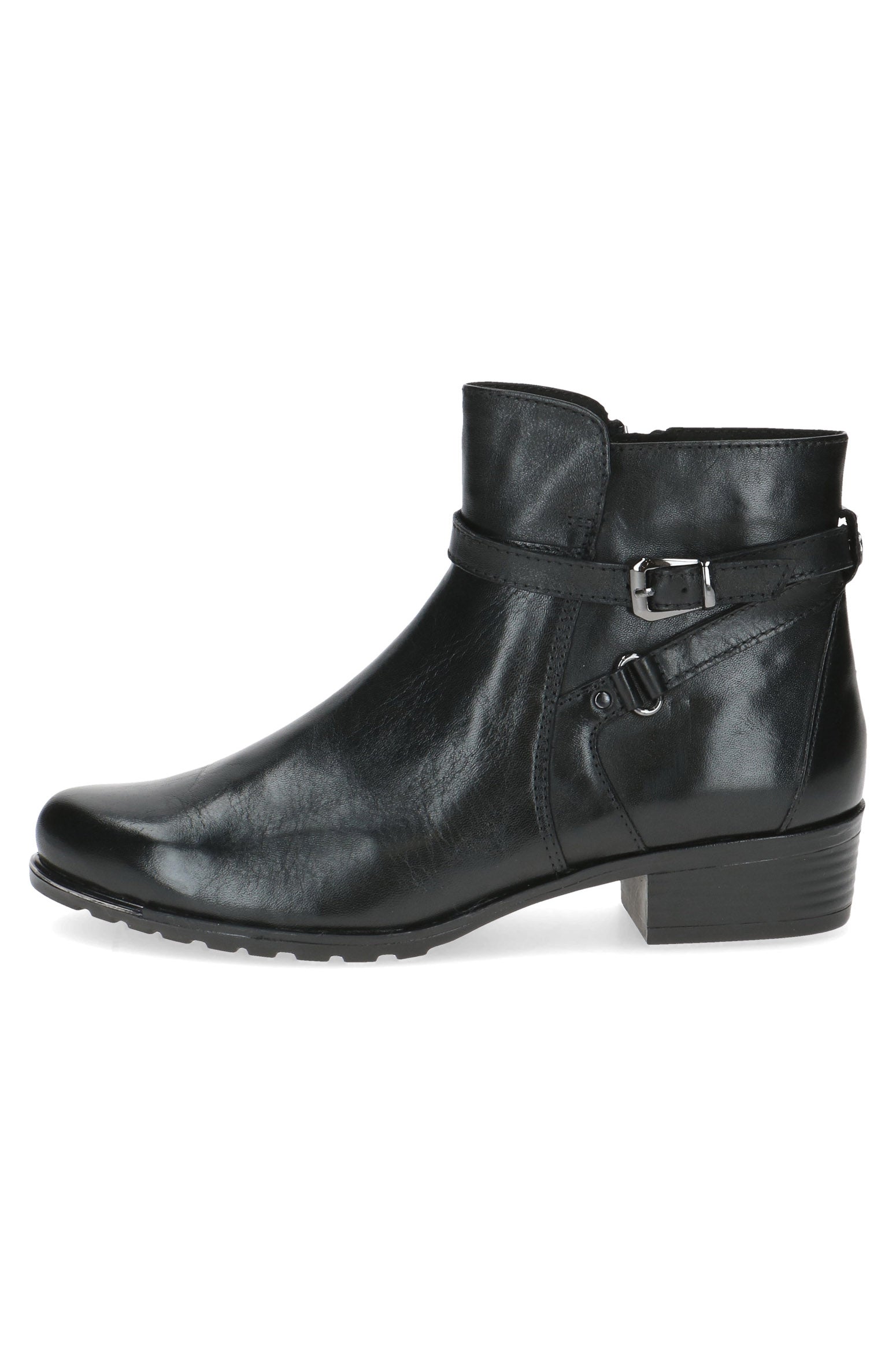 Caprice Leather Strap Detail Ankle Boots - Black Nappa