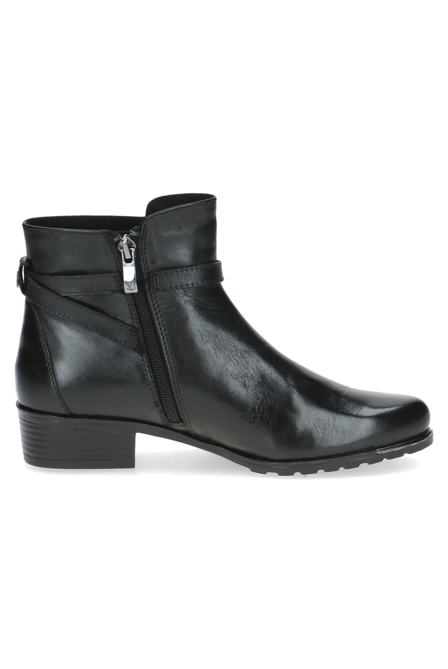 Caprice Leather Strap Detail Ankle Boots - Black Nappa