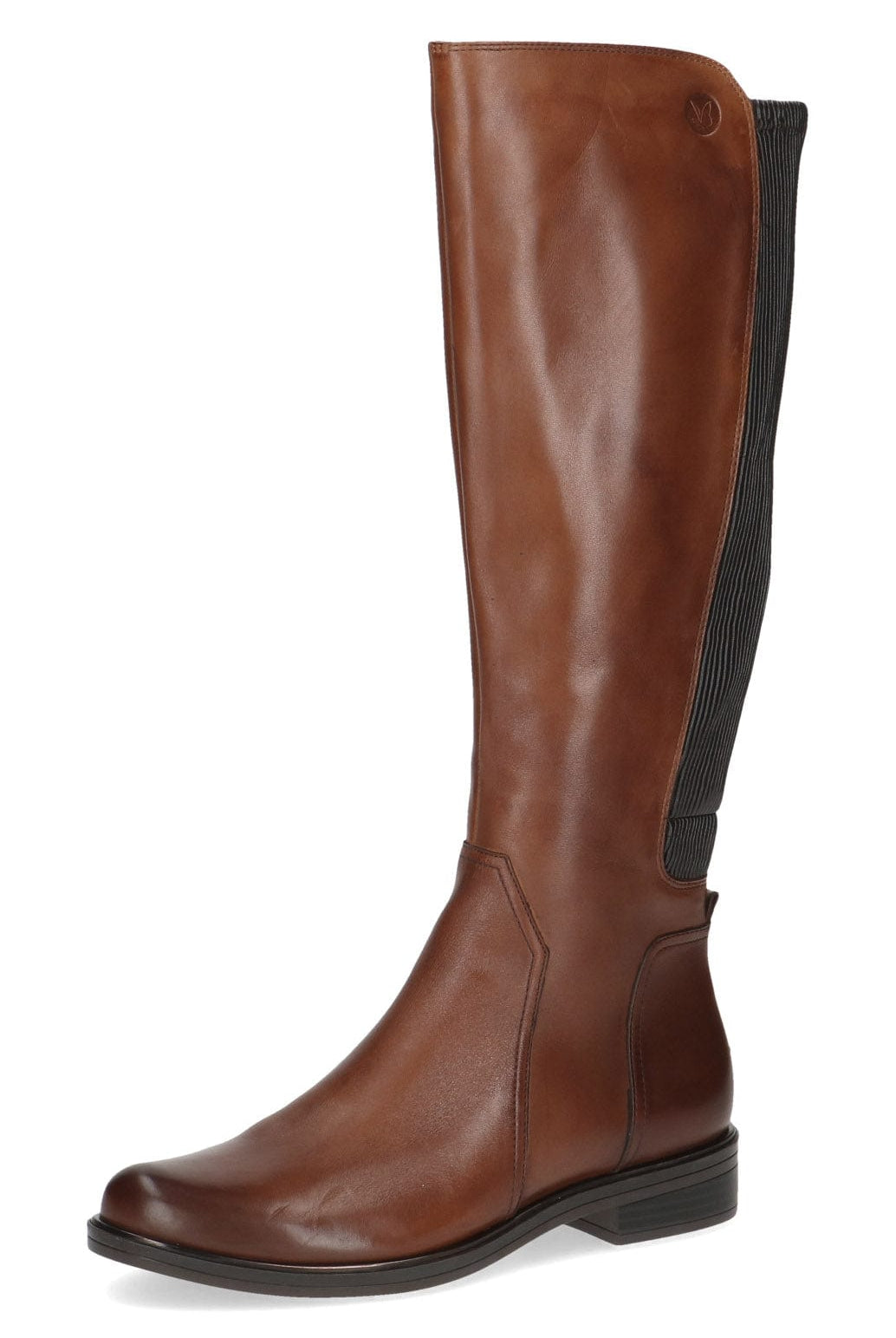 Caprice Leather Stretch Back Knee Boots - Cognac Comb