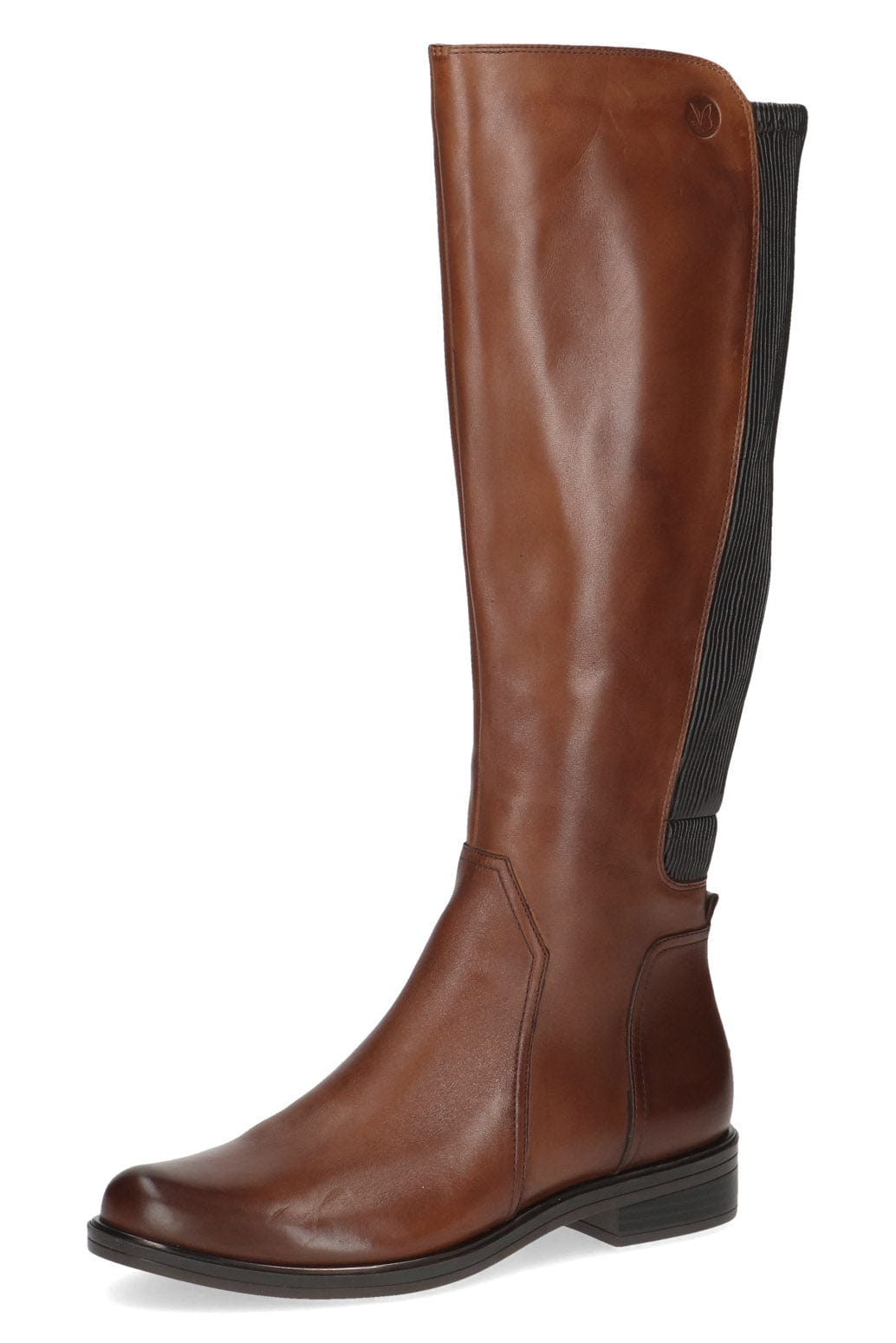 Caprice Leather Stretch Back Knee Boots - Cognac Comb