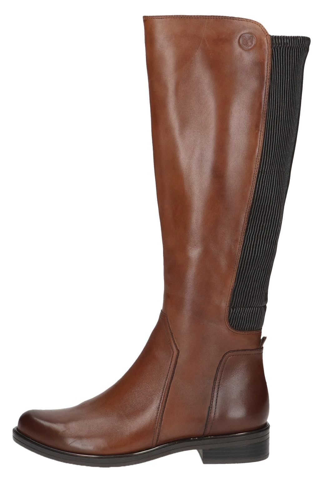 Caprice Leather Stretch Back Knee Boots - Cognac Comb