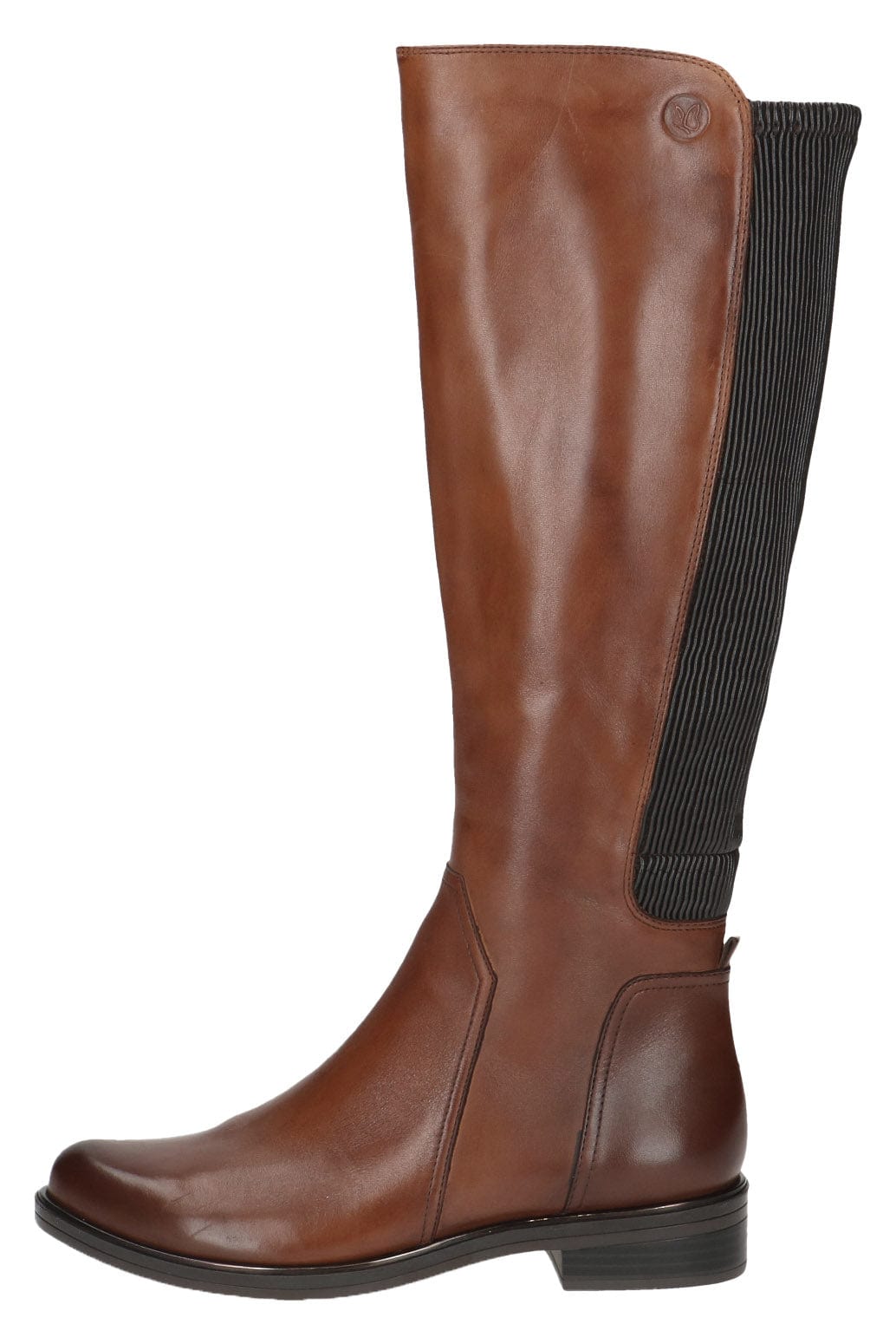 Caprice Leather Stretch Back Knee Boots - Cognac Comb