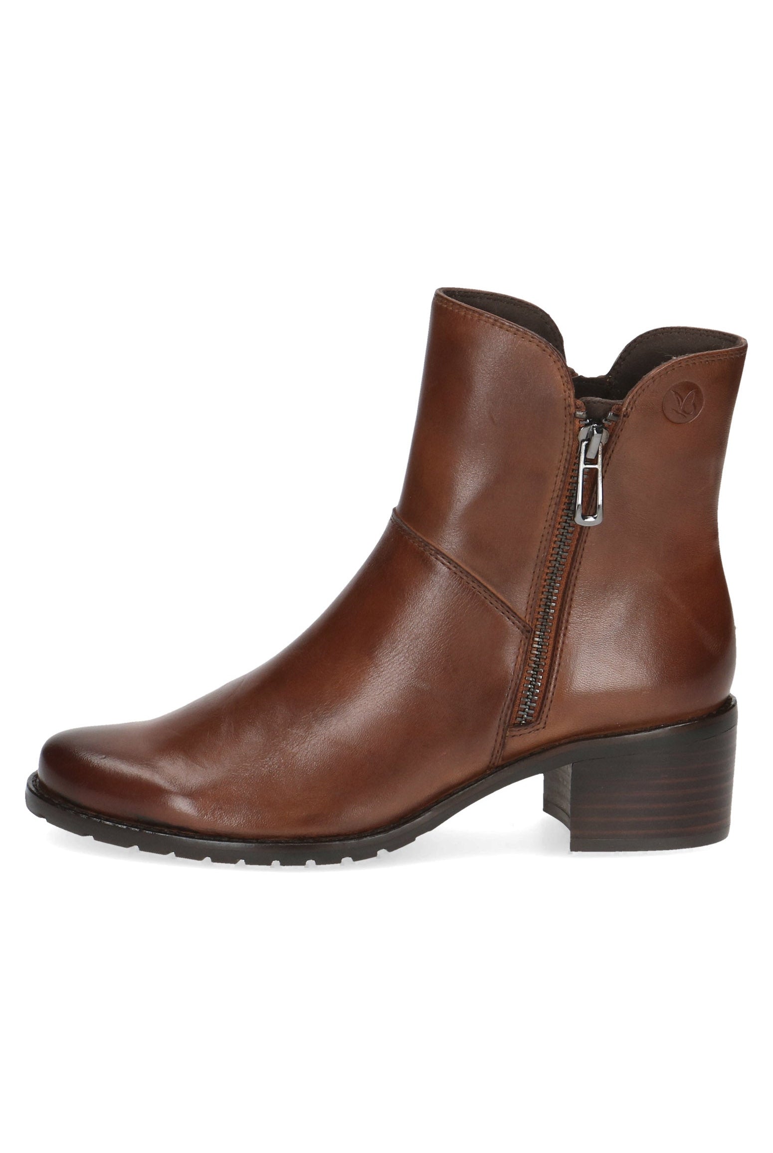 Caprice Leather Wide Fit Ankle Boots - Cognac Nappa