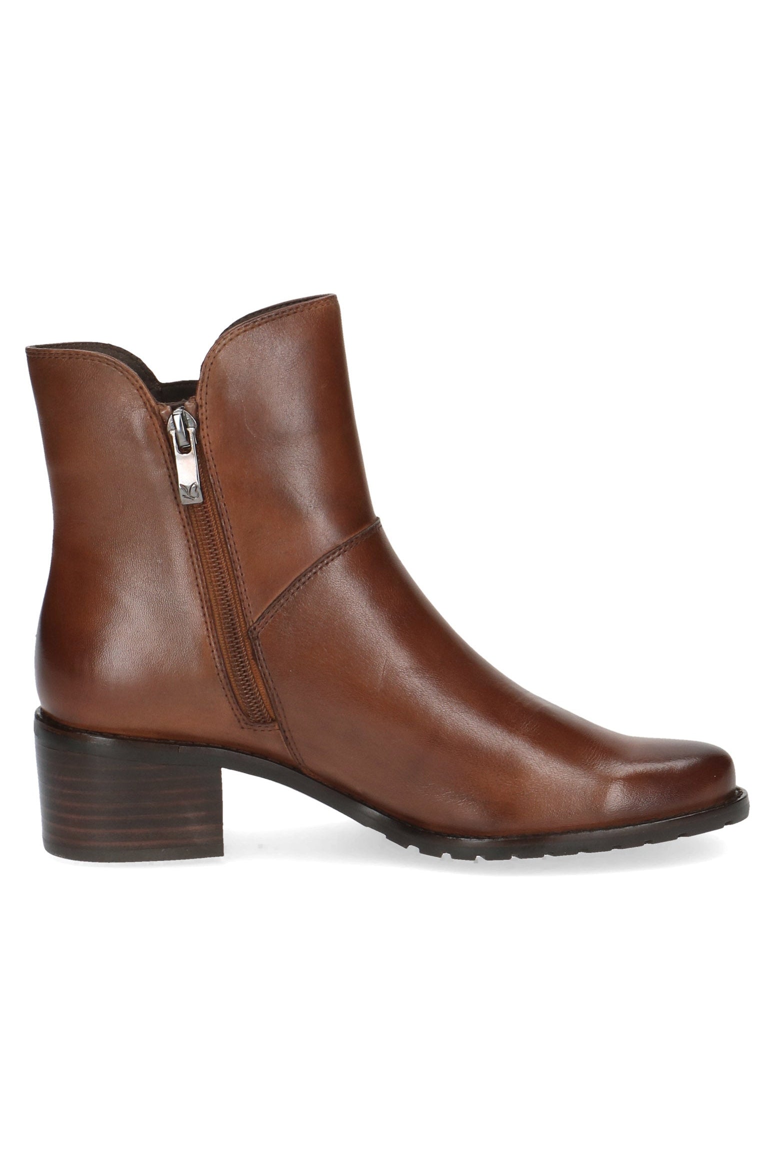 Caprice Leather Wide Fit Ankle Boots - Cognac Nappa