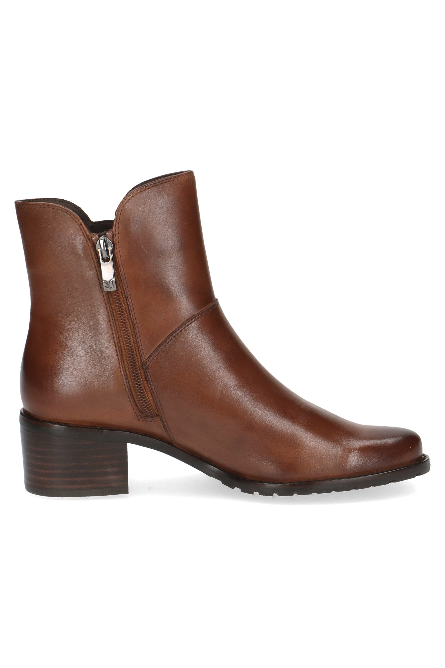 Caprice Leather Wide Fit Ankle Boots - Cognac Nappa