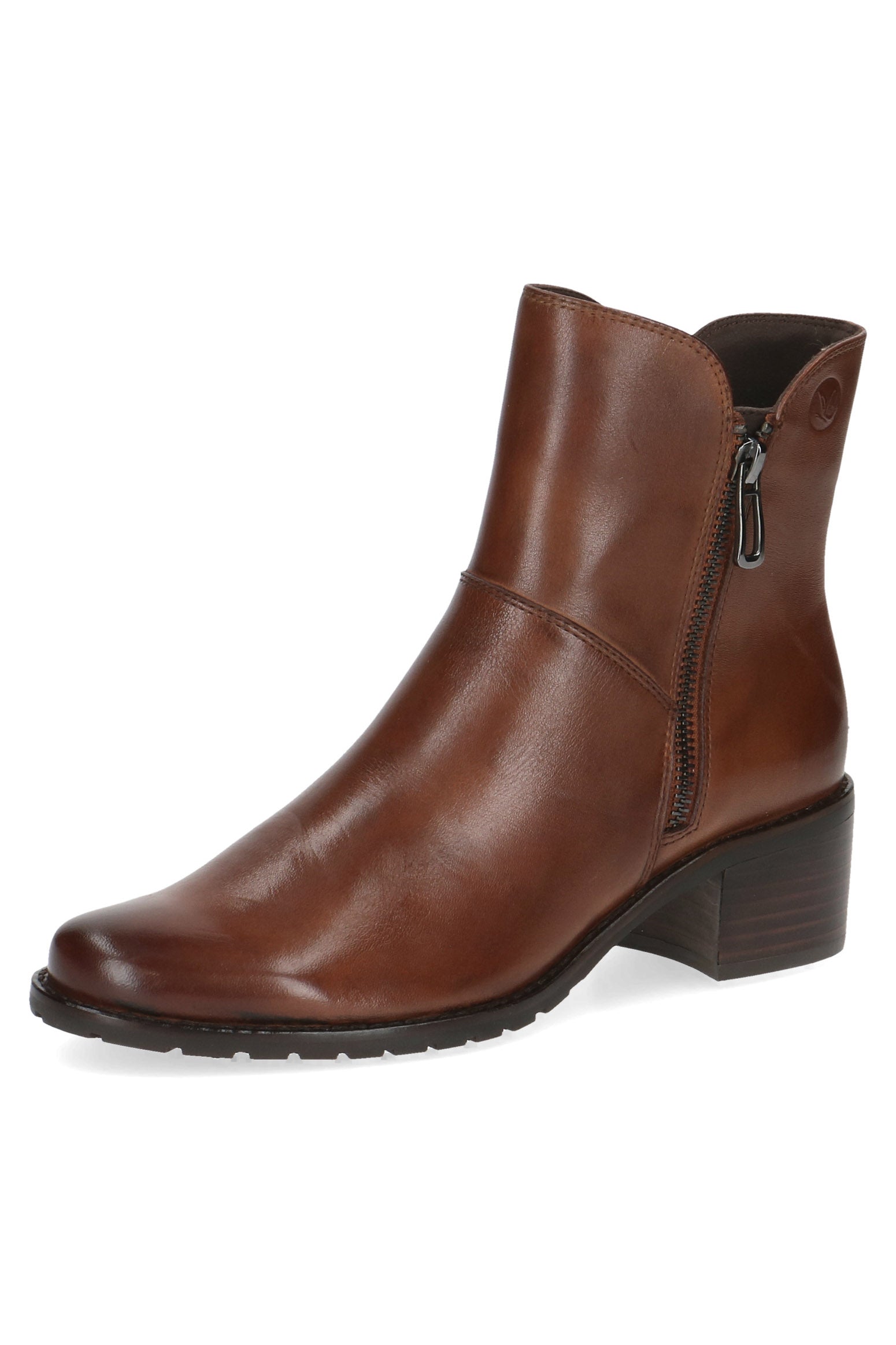 Caprice Leather Wide Fit Ankle Boots - Cognac Nappa