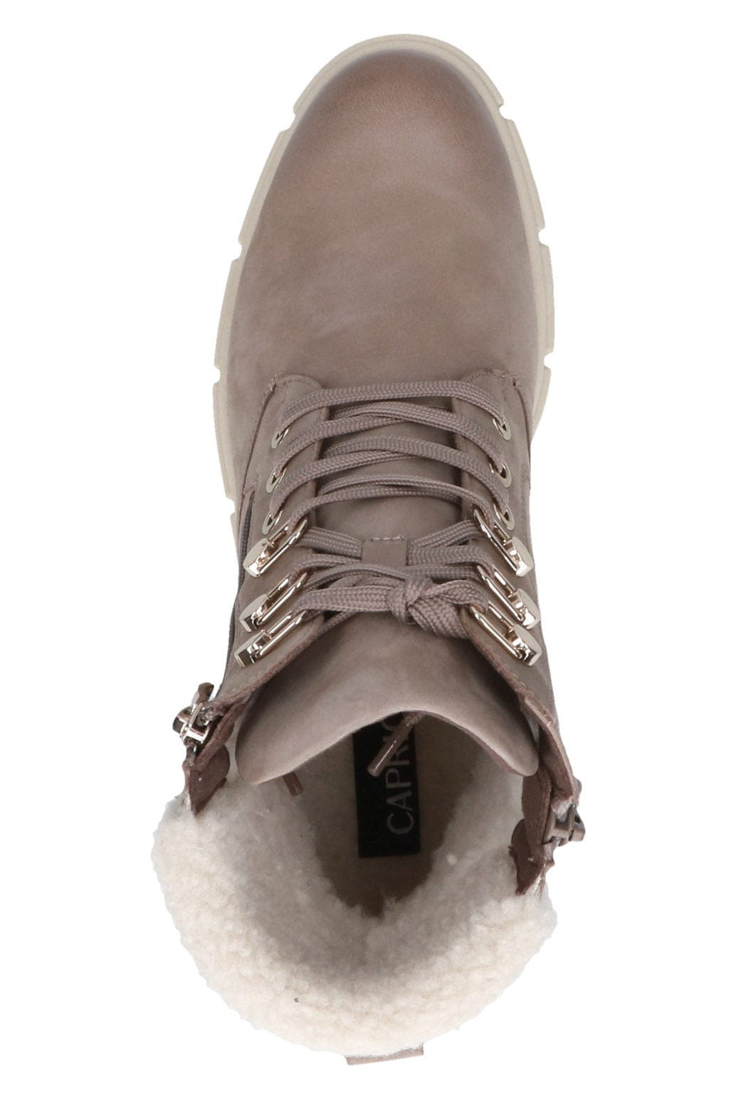 Caprice Nubuck Leather Wide Fit Ankle Boots with Fleece Trim - Mud