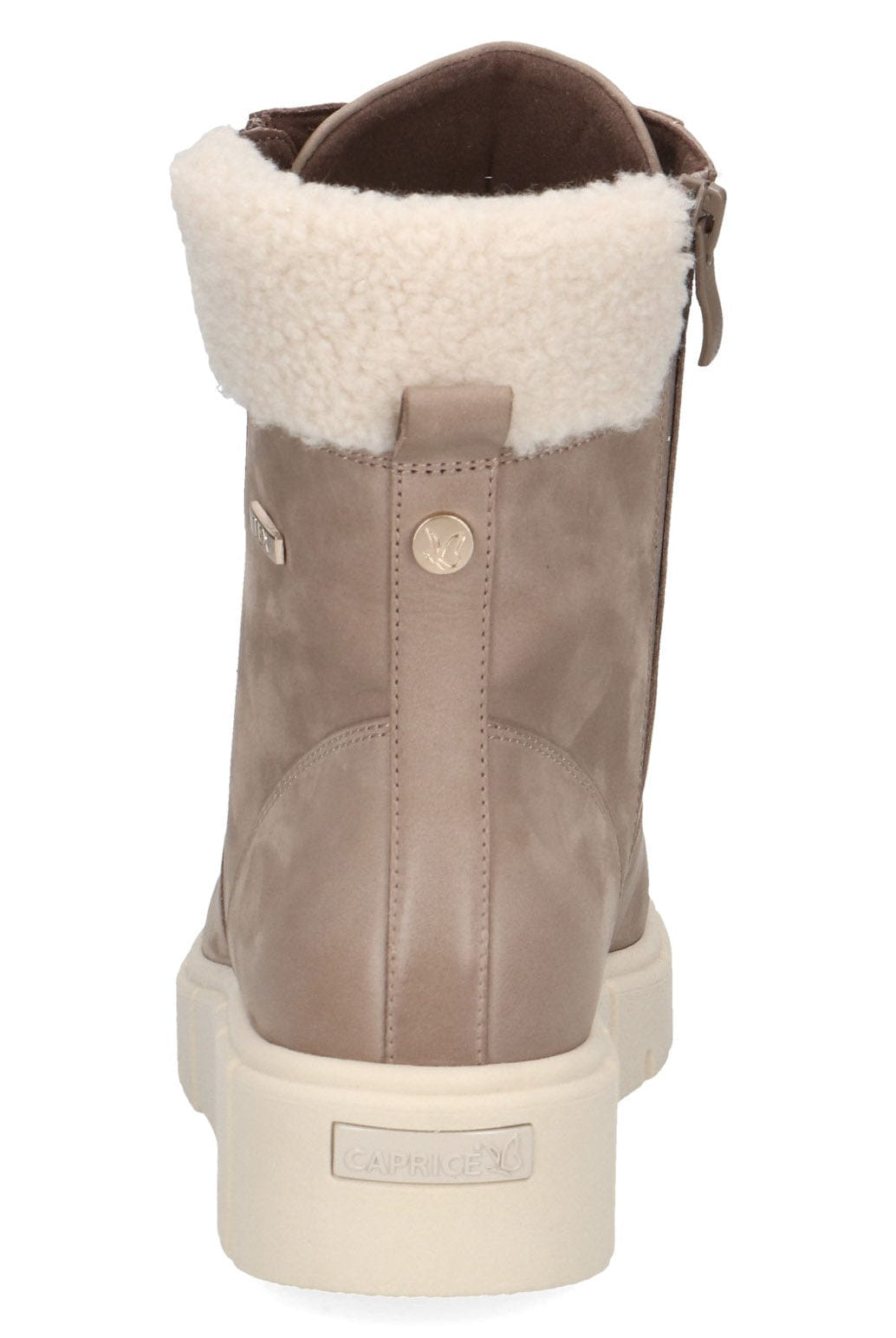 Caprice Nubuck Leather Wide Fit Ankle Boots with Fleece Trim - Mud