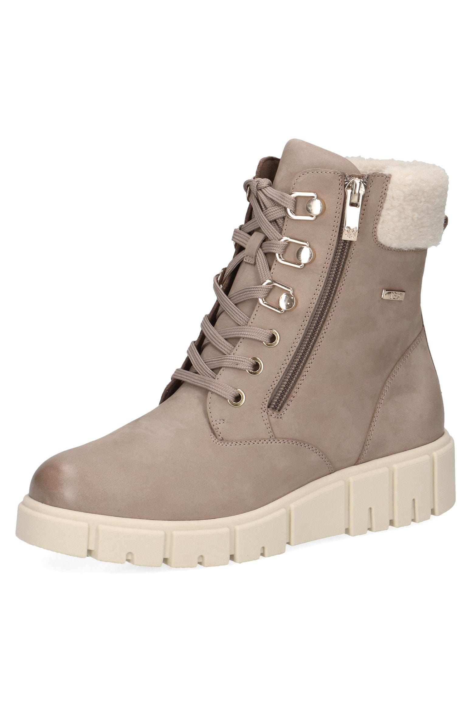 Caprice Nubuck Leather Wide Fit Ankle Boots with Fleece Trim - Mud