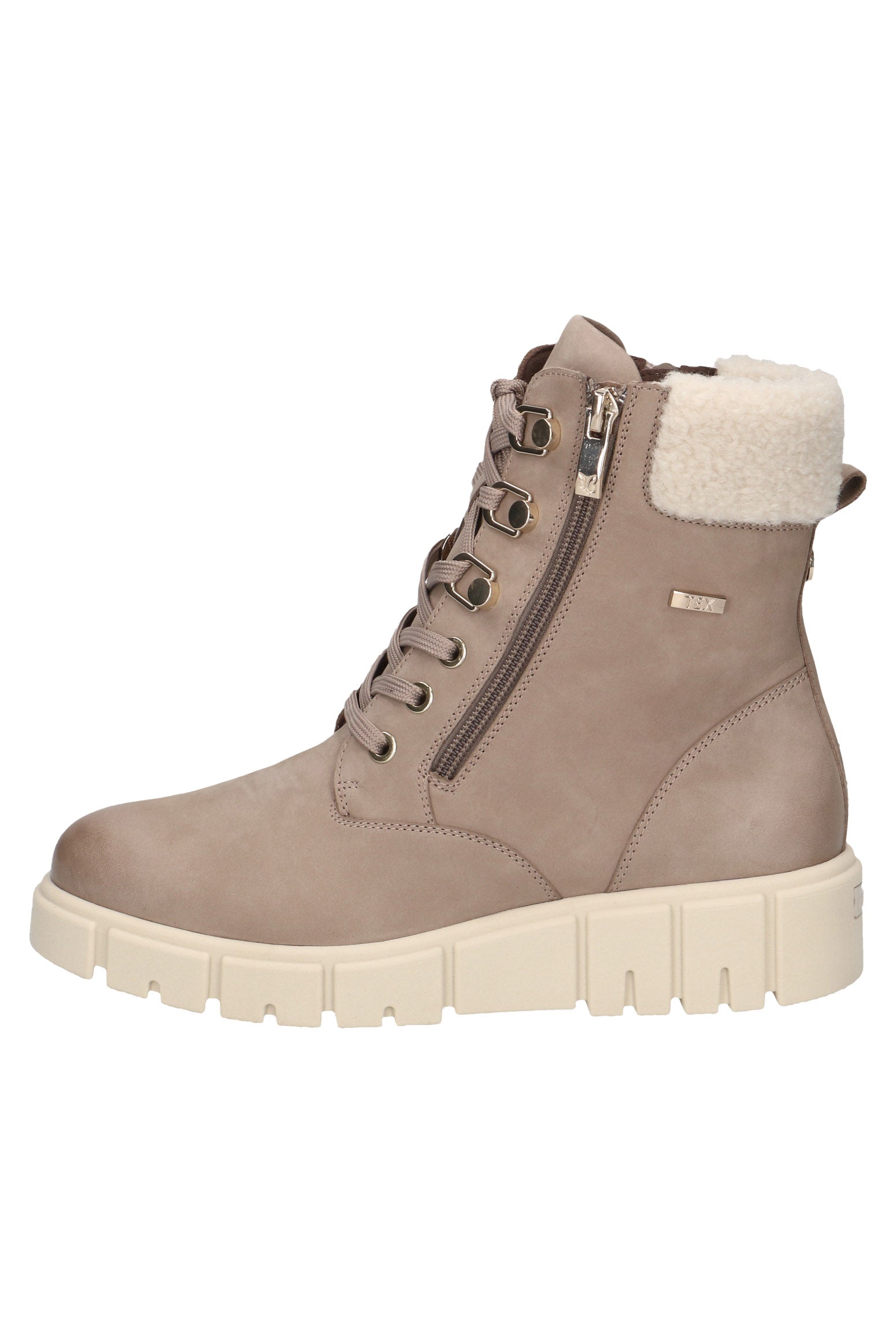 Caprice Nubuck Leather Wide Fit Ankle Boots with Fleece Trim - Mud
