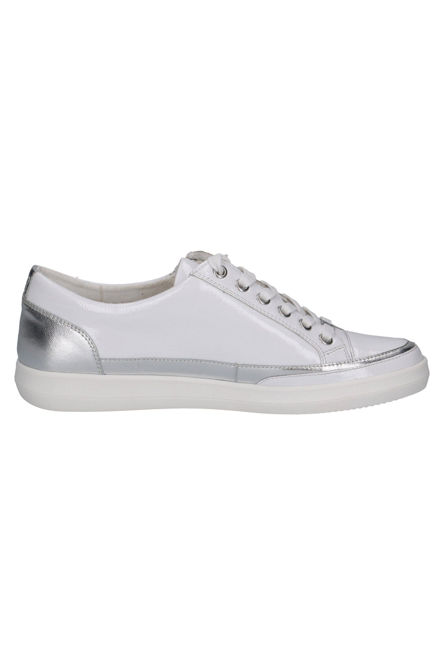 Caprice Silver Trim Leather Pumps with Zip - White/Silver