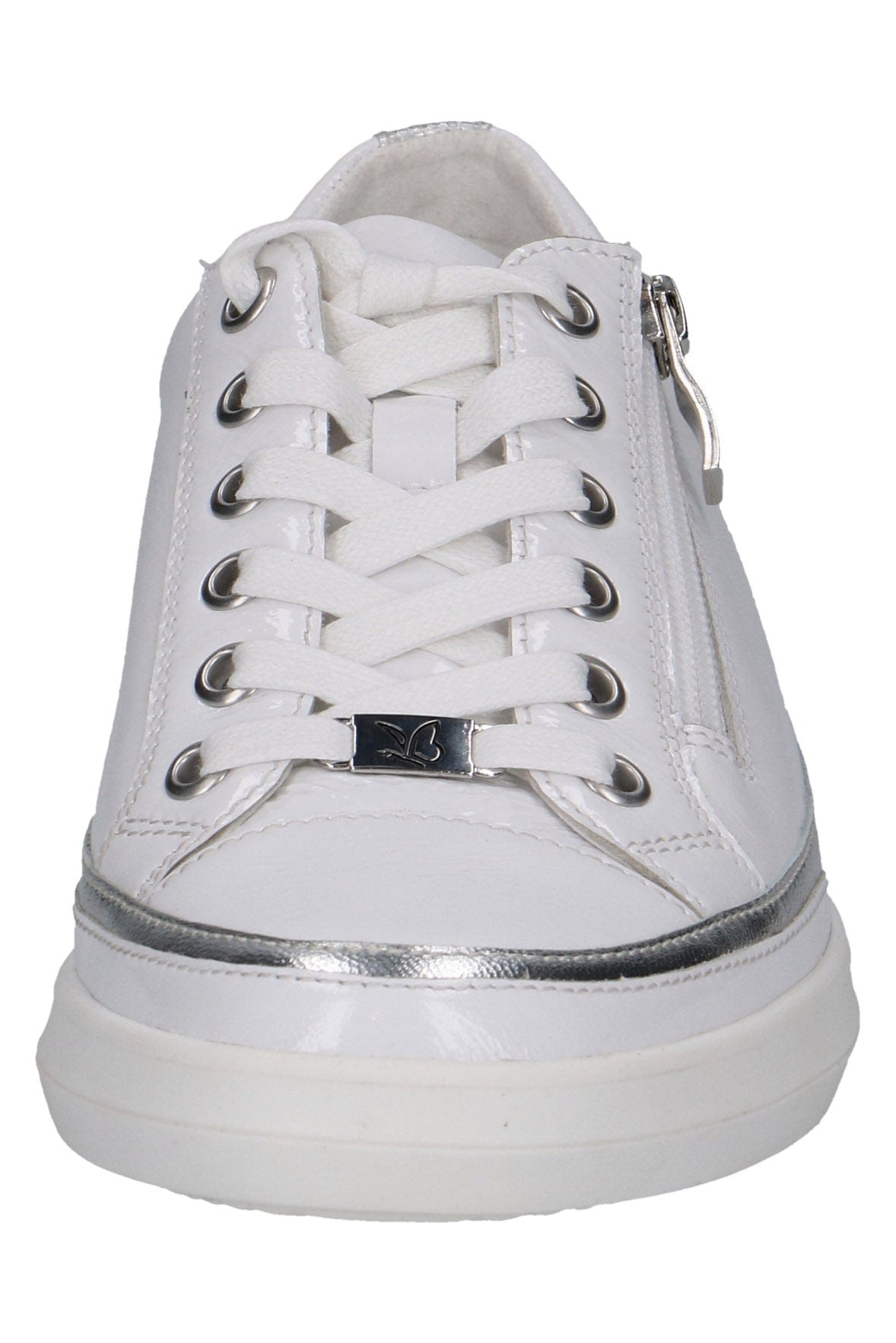 Caprice Silver Trim Leather Pumps with Zip - White/Silver