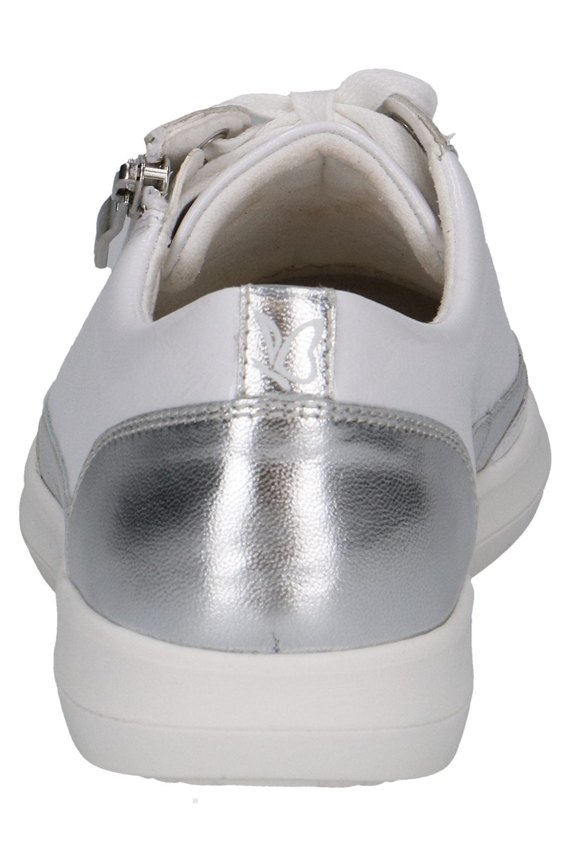 Caprice Silver Trim Leather Pumps with Zip - White/Silver