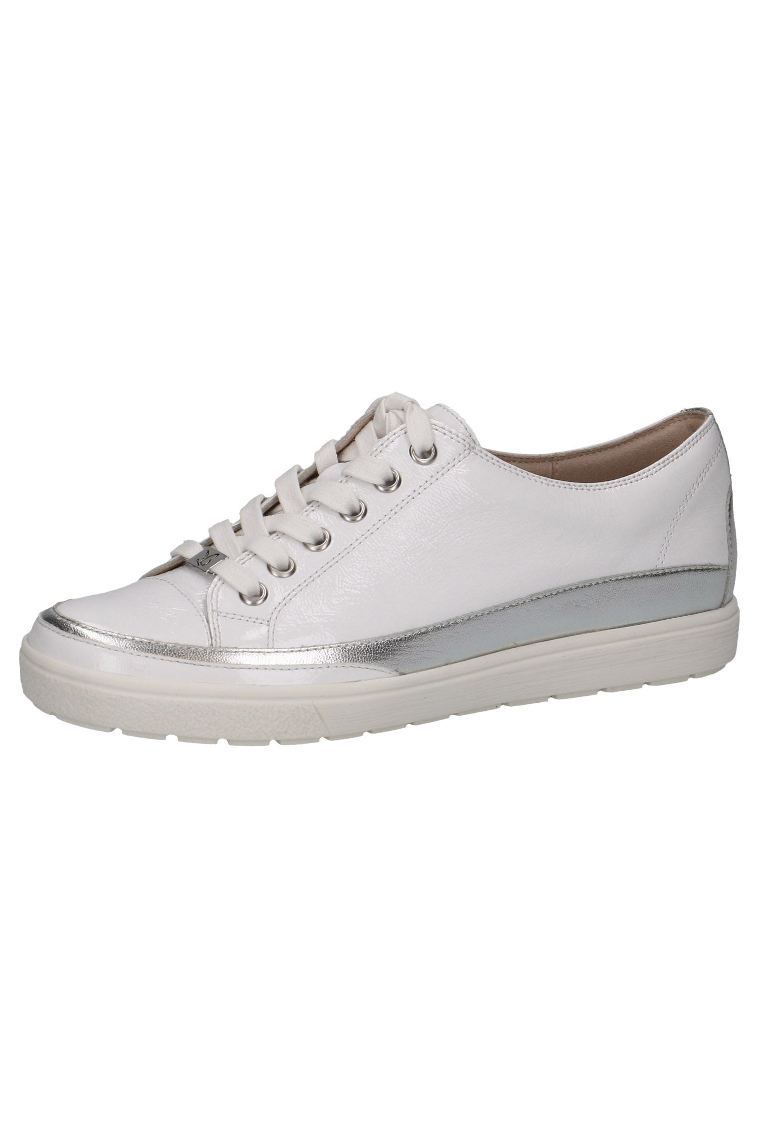 Caprice Silver Trim Leather Trainers - White Comb