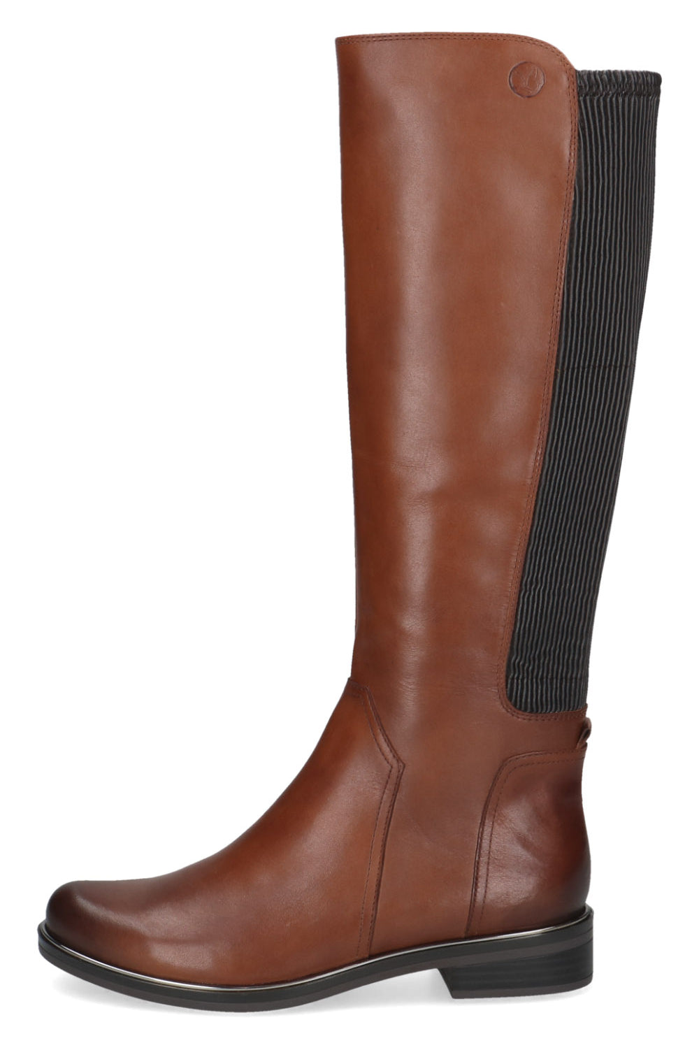 Caprice Stretch Back Leather Knee High Boots - Cognac Comb