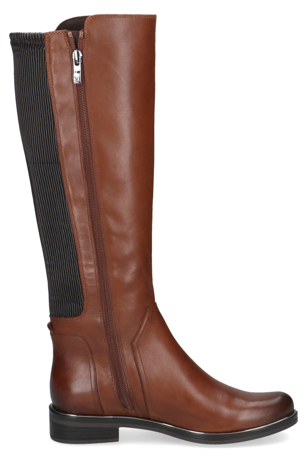 Caprice Stretch Back Leather Knee High Boots - Cognac Comb