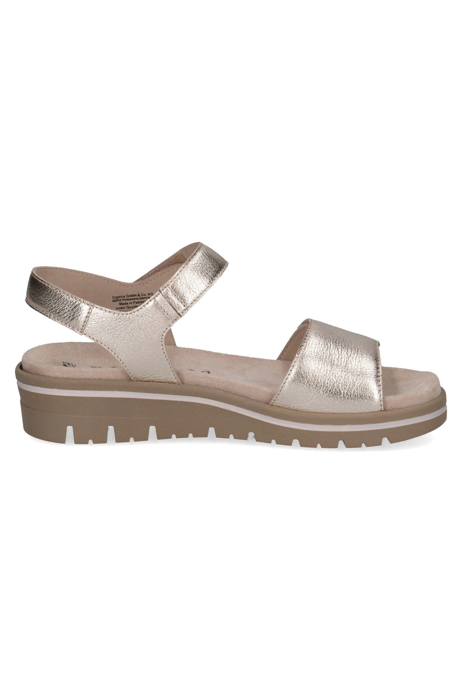 Caprice Wide Fit Leather Sandals - Platin Metal