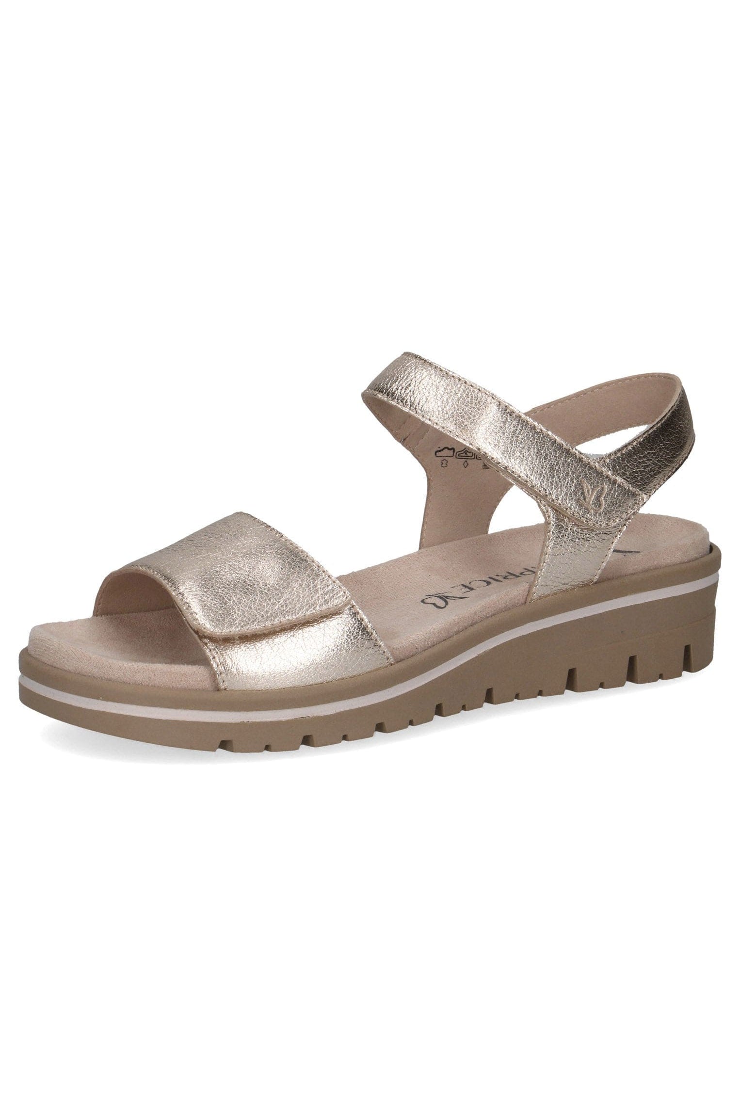 Caprice Wide Fit Leather Sandals - Platin Metal