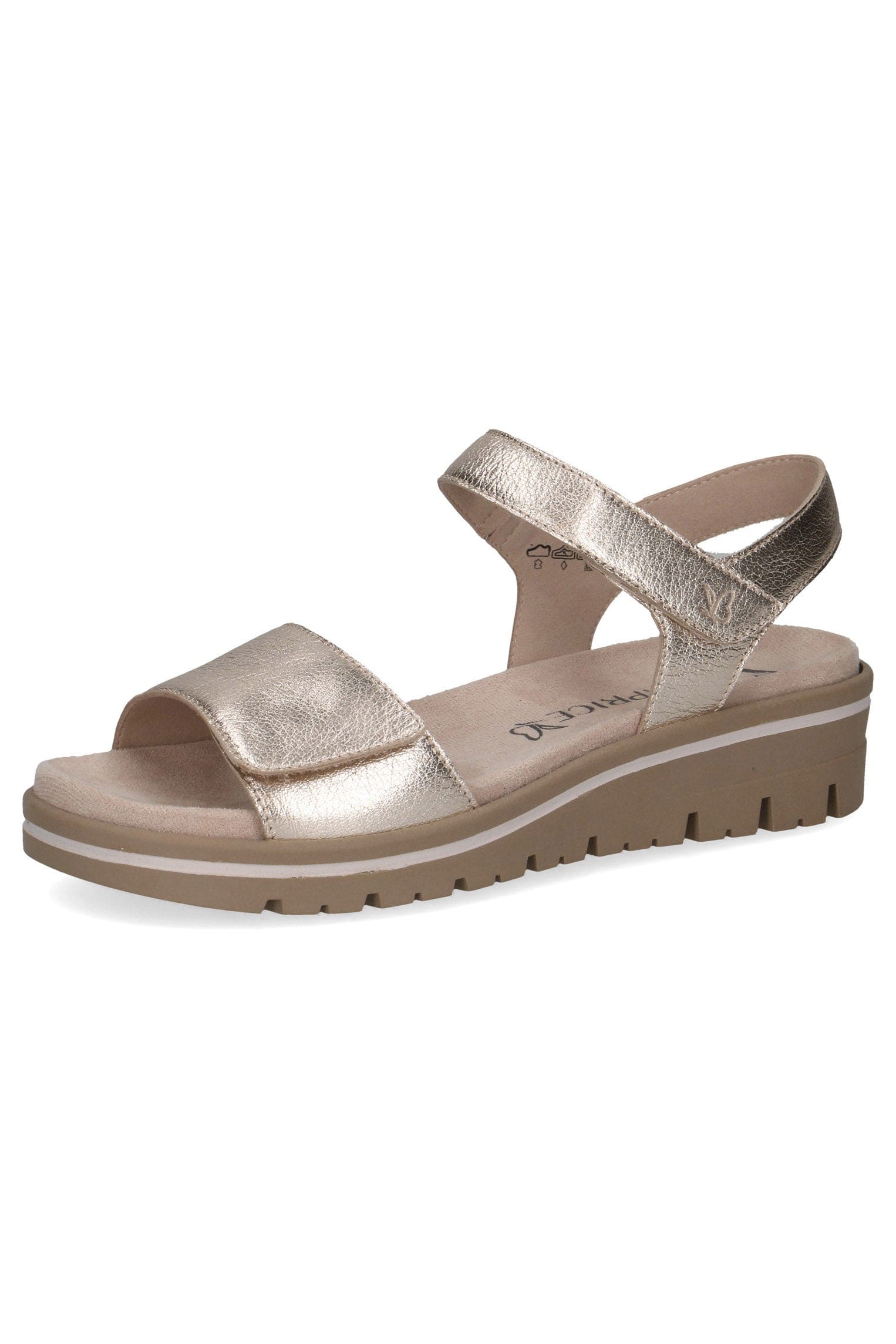 Caprice Wide Fit Leather Sandals - Platin Metal
