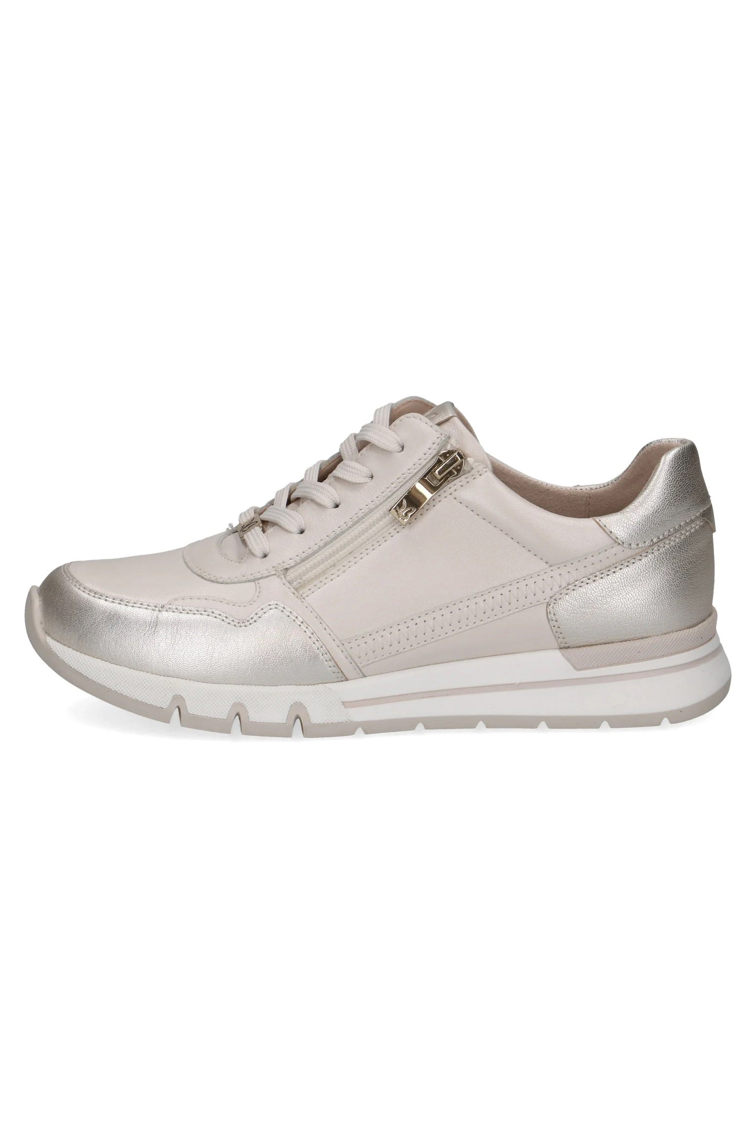 Caprice Wide Fit Leather Side Zip Trainers - Off-White Comb