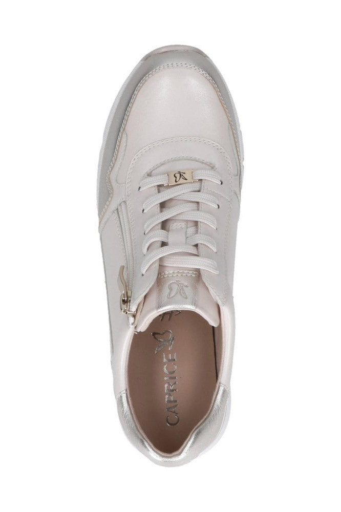 Caprice Wide Fit Leather Side Zip Trainers - Off-White Comb