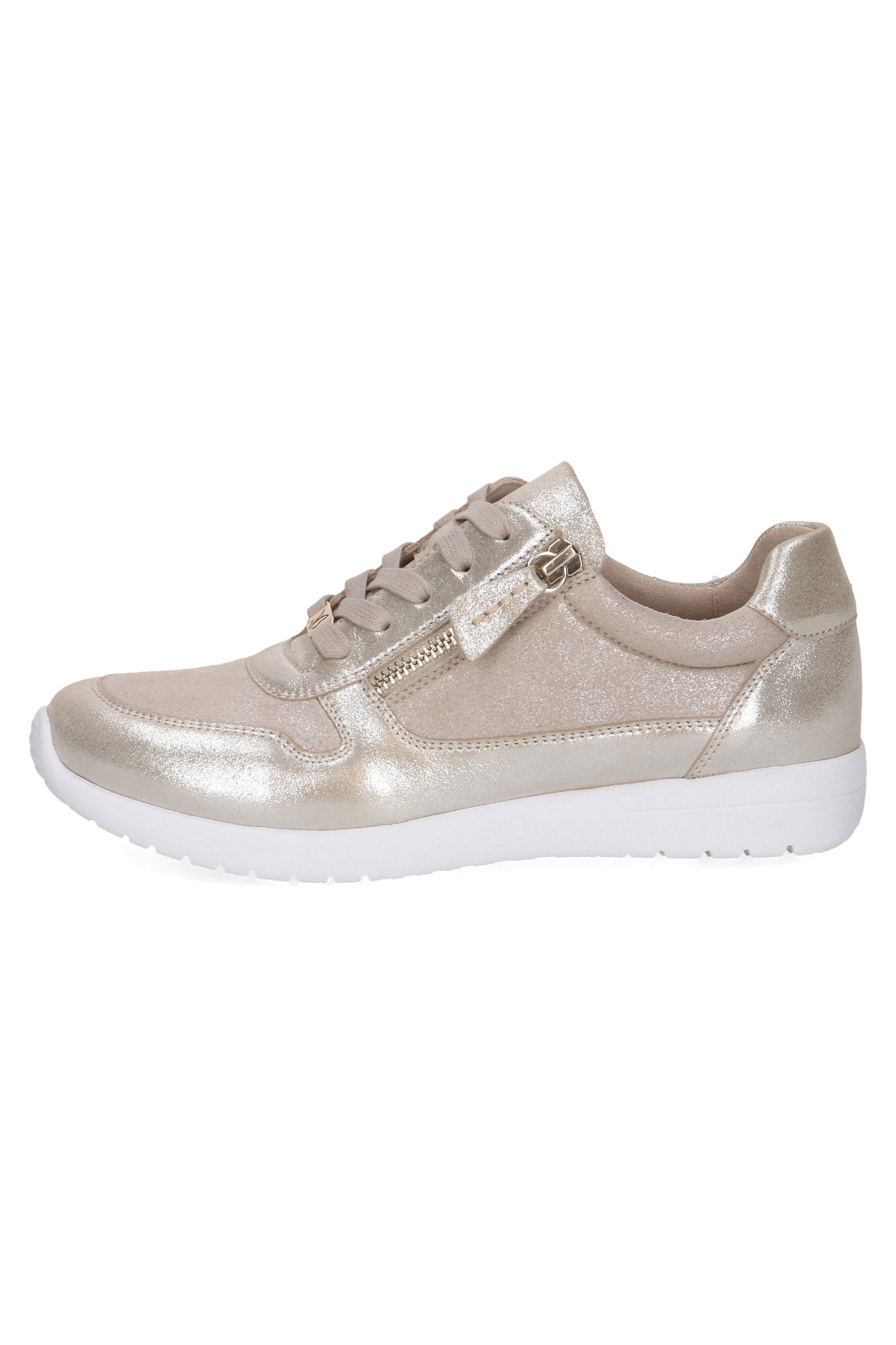 Caprice Wide Fit Leather Side Zip Trainers - Taupe Comb