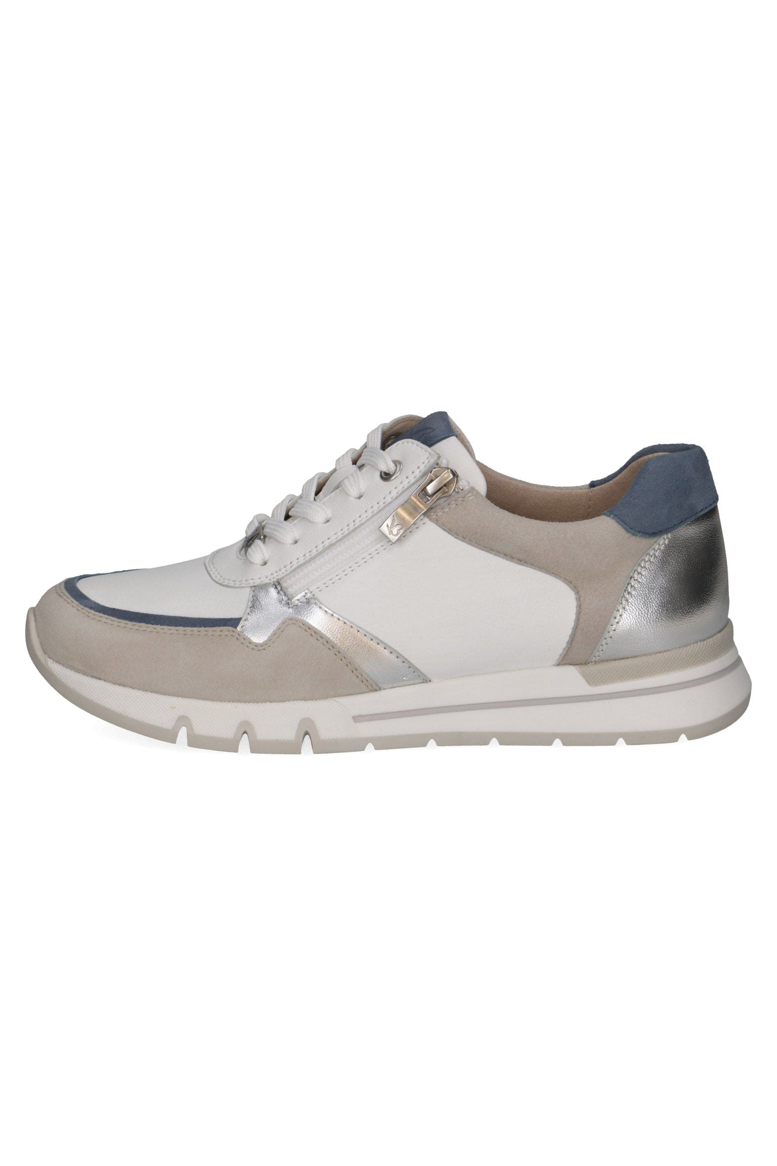 Caprice Wide Fit Trainers with Zip Fastening - White/Silver