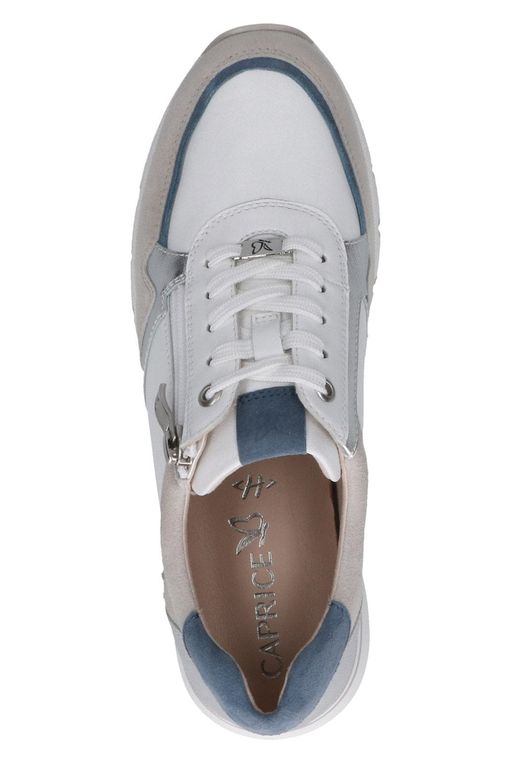 Caprice Wide Fit Trainers with Zip Fastening - White/Silver