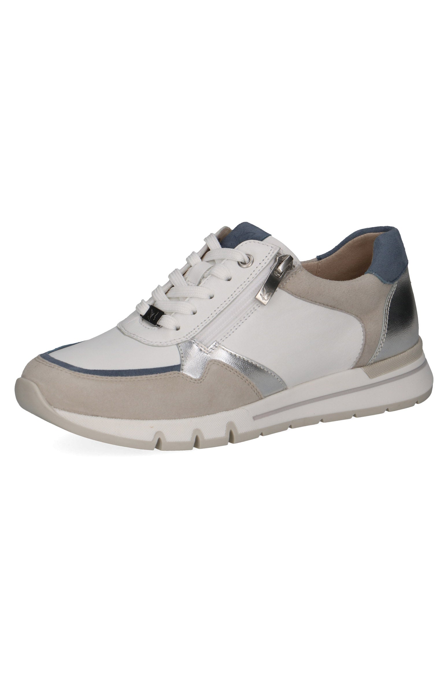 Caprice Wide Fit Trainers with Zip Fastening - White/Silver