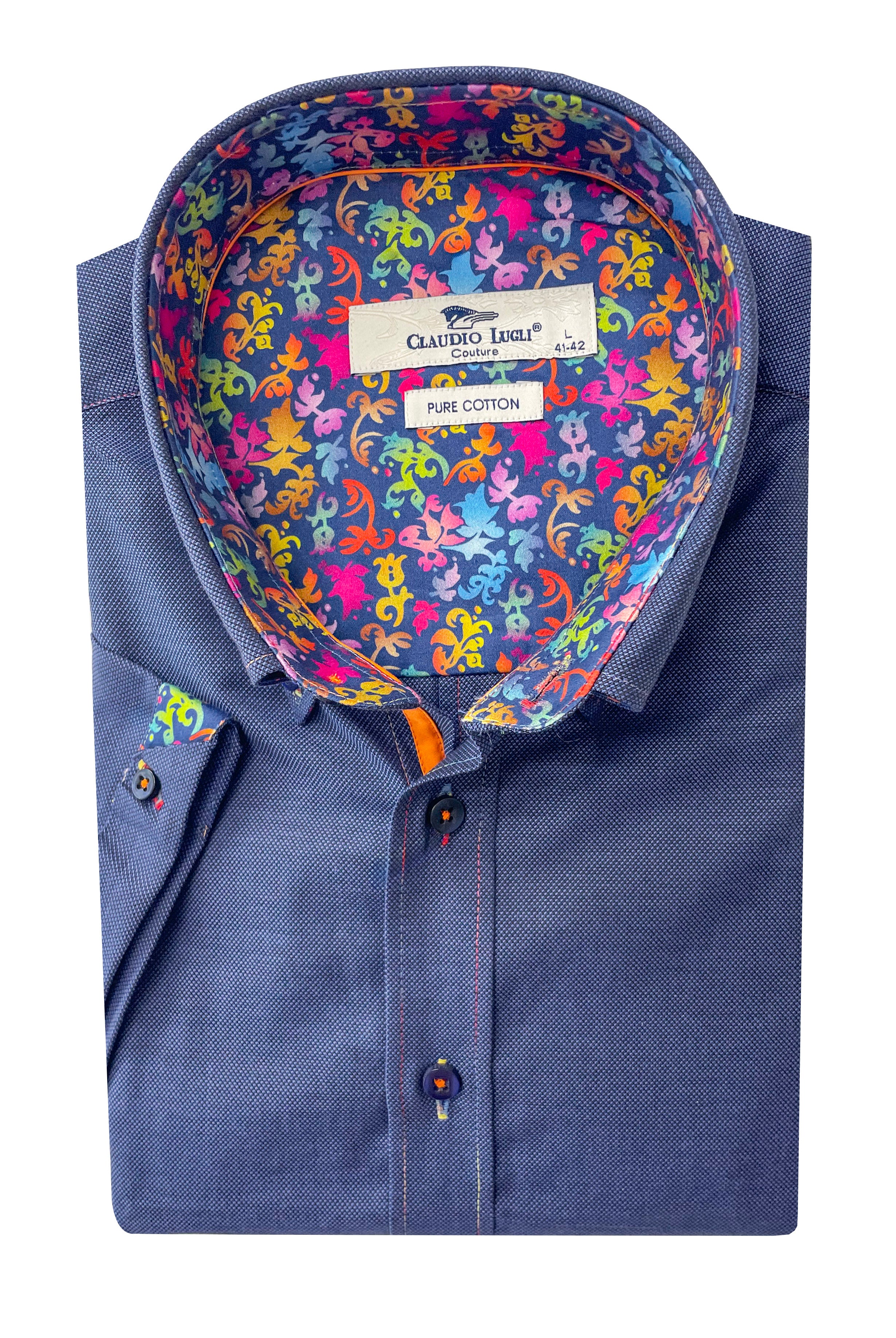 Claudio Lugli Cotton Short Sleeve Oxford Shirt - Navy