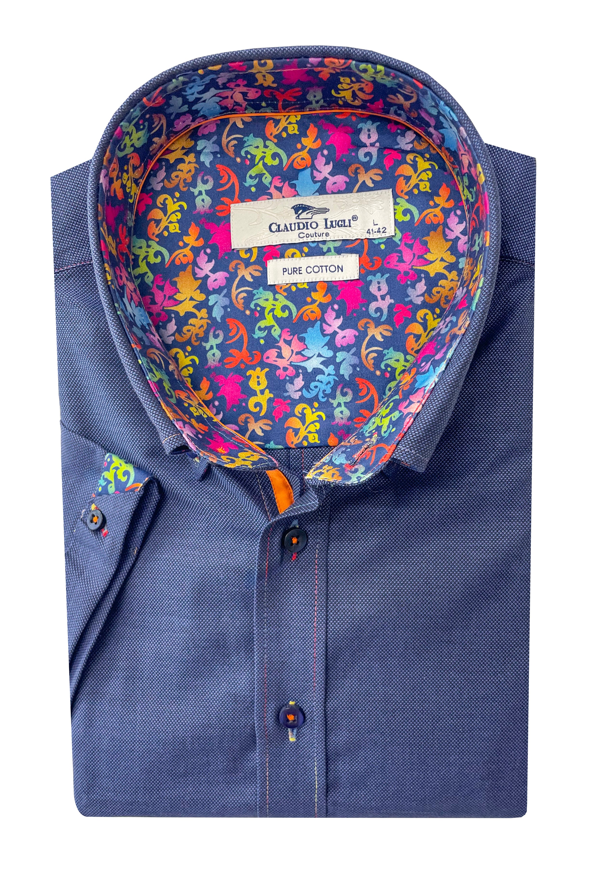 Claudio Lugli Cotton Short Sleeve Oxford Shirt - Navy