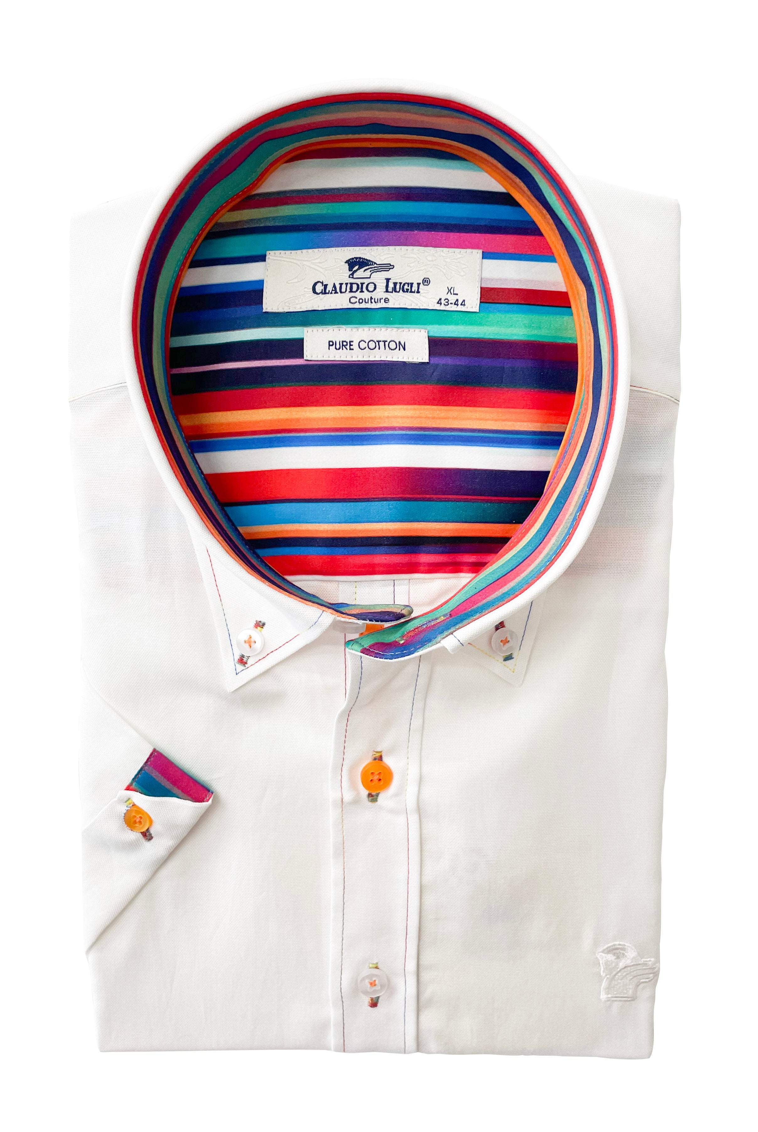Claudio Lugli Cotton Short Sleeve Oxford Shirt - White