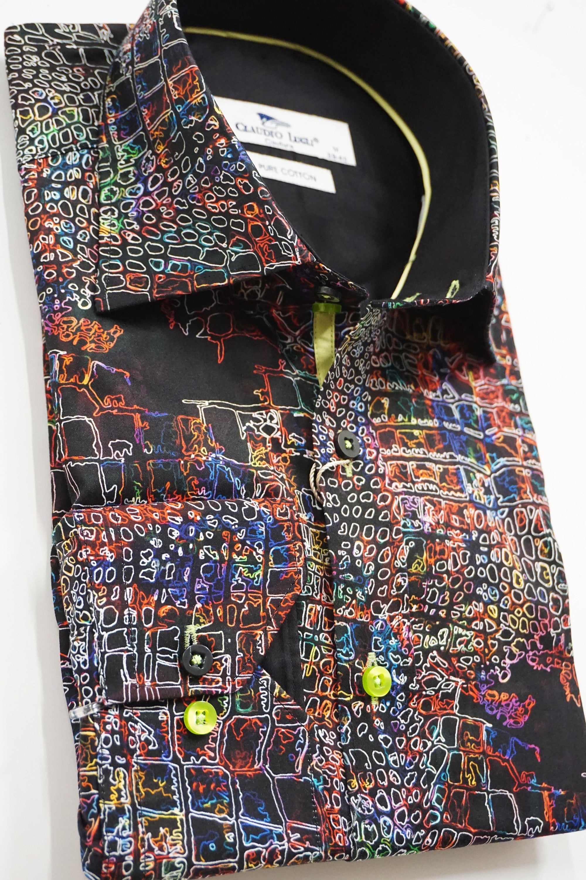 Claudio Lugli Satin Cotton Abstract Print Shirt - Black/Multi