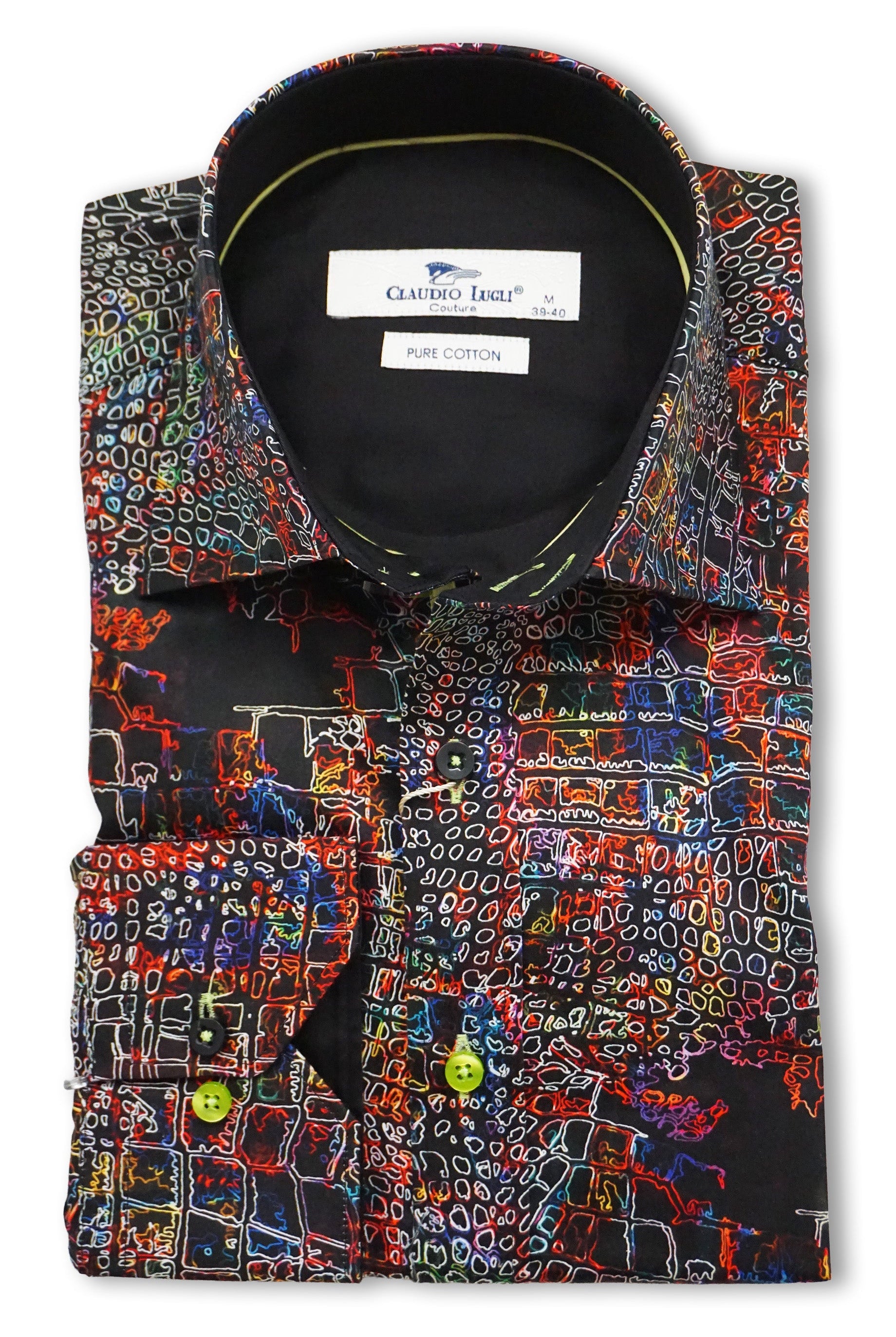 Claudio Lugli Satin Cotton Abstract Print Shirt - Black/Multi