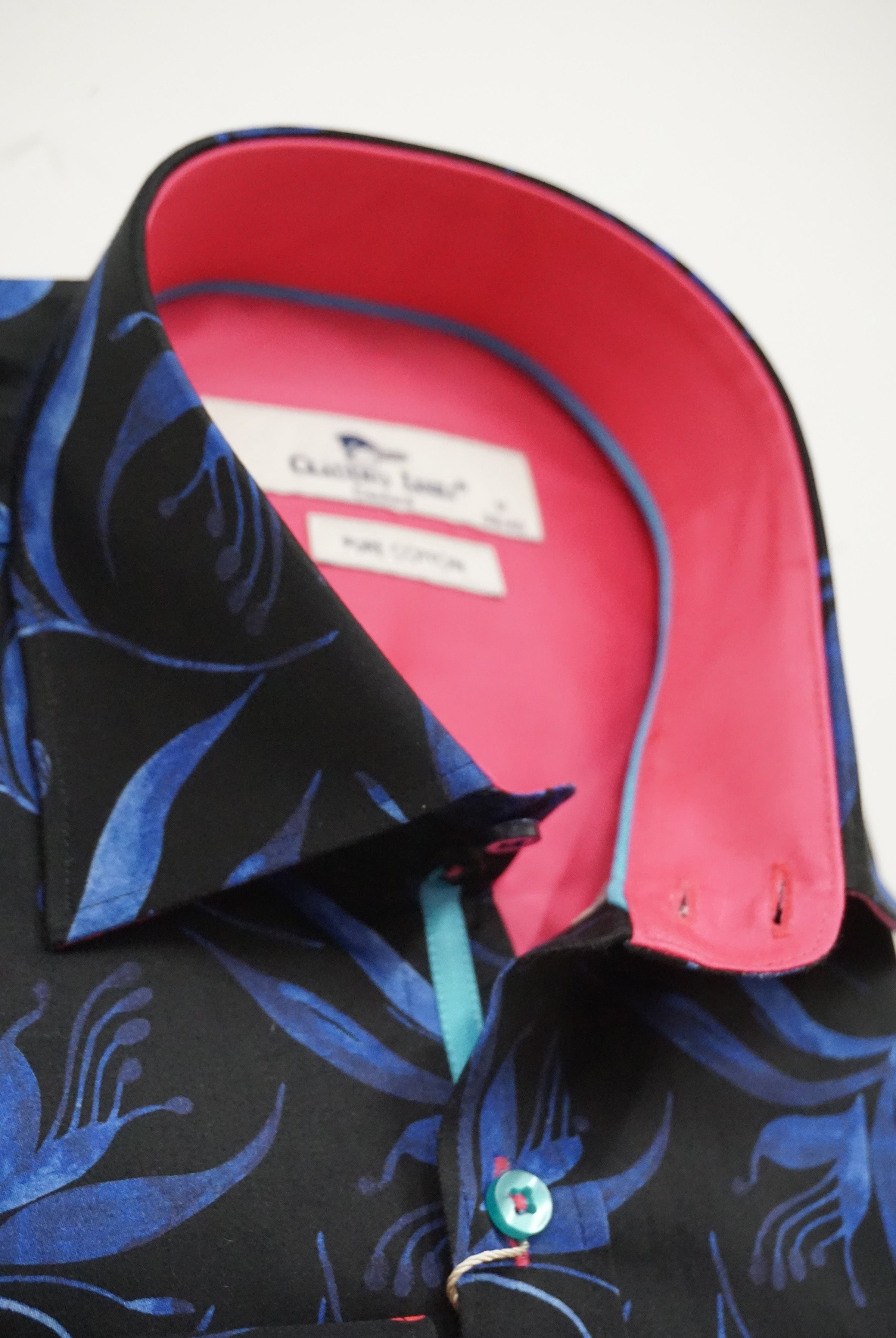Claudio Lugli Satin Cotton Flower/Leaf Print Shirt - Blue/Dark Navy
