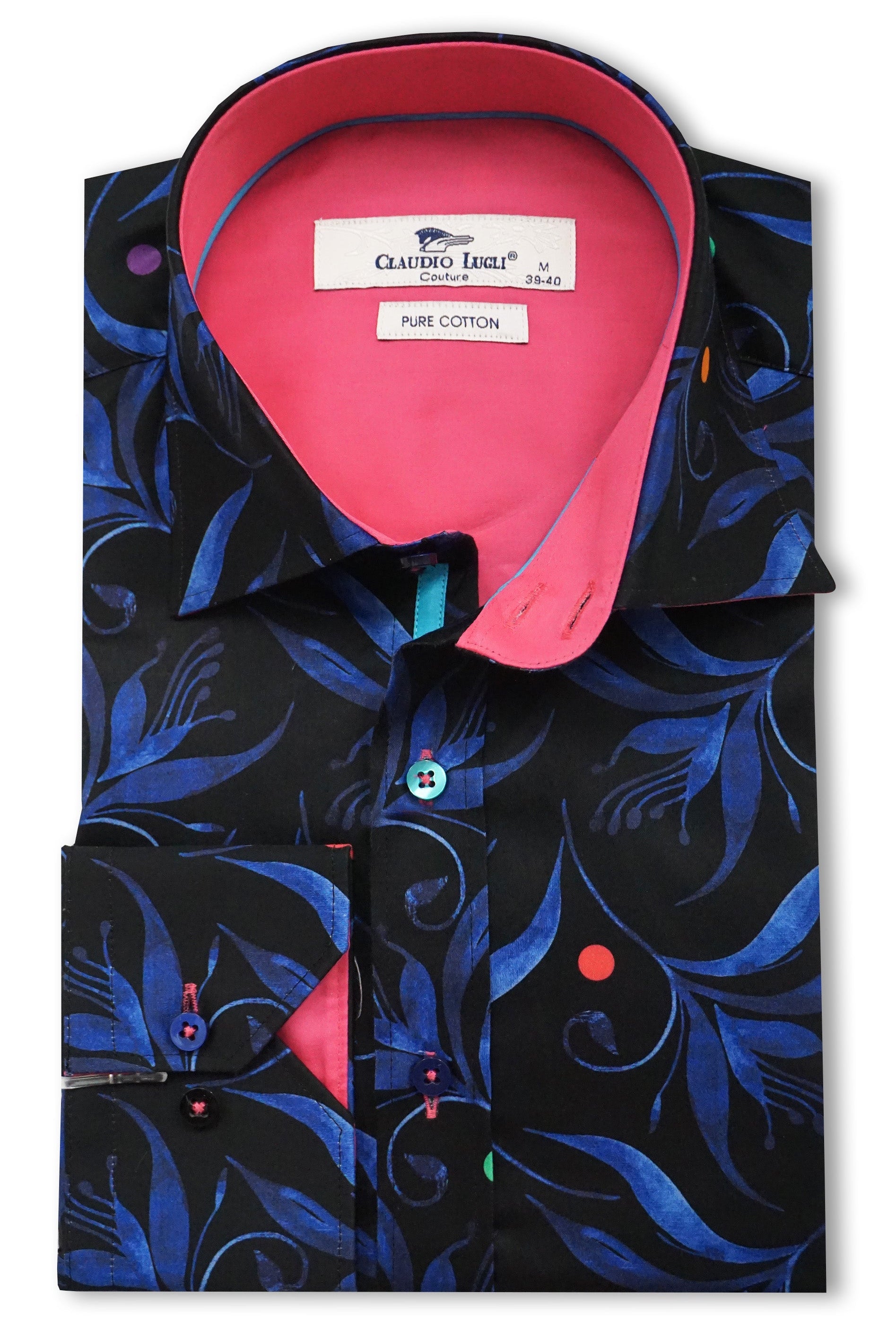 Claudio Lugli Satin Cotton Flower/Leaf Print Shirt - Blue/Dark Navy