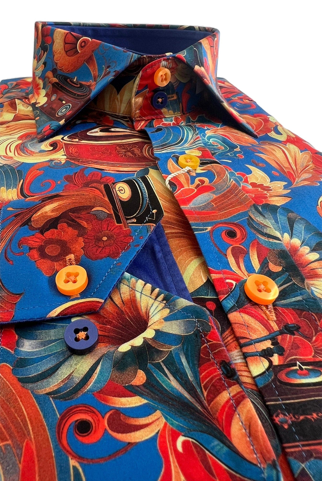 Claudio Lugli Satin Cotton Gramophone Print Shirt - Orange