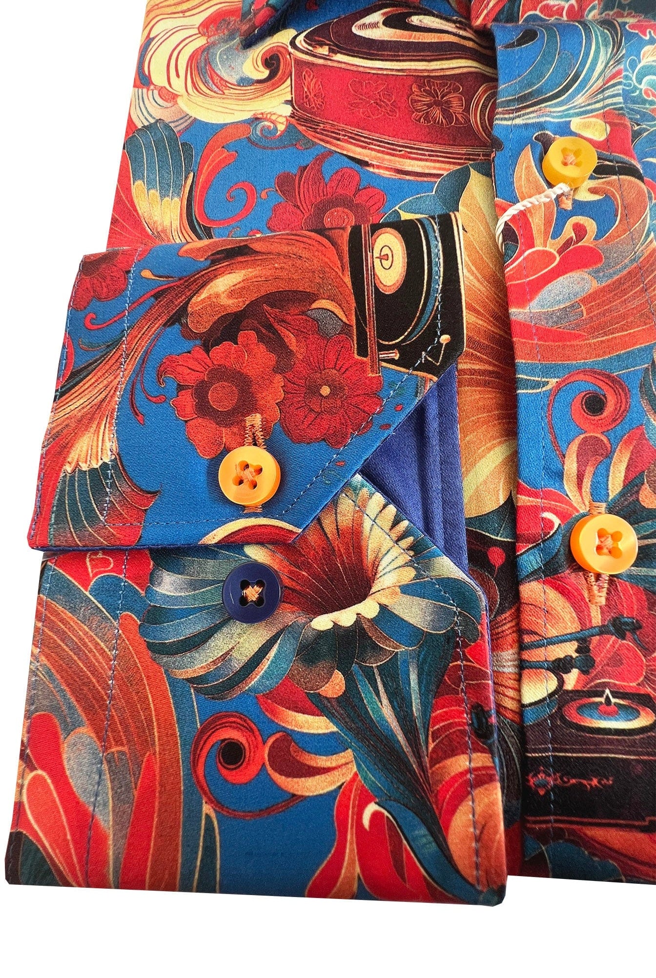 Claudio Lugli Satin Cotton Gramophone Print Shirt - Orange