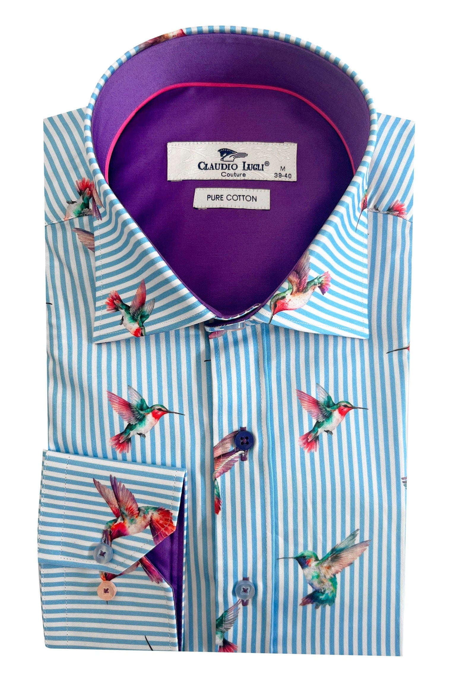 Claudio Lugli Satin Cotton Hummingbird Stripe Shirt - Sky