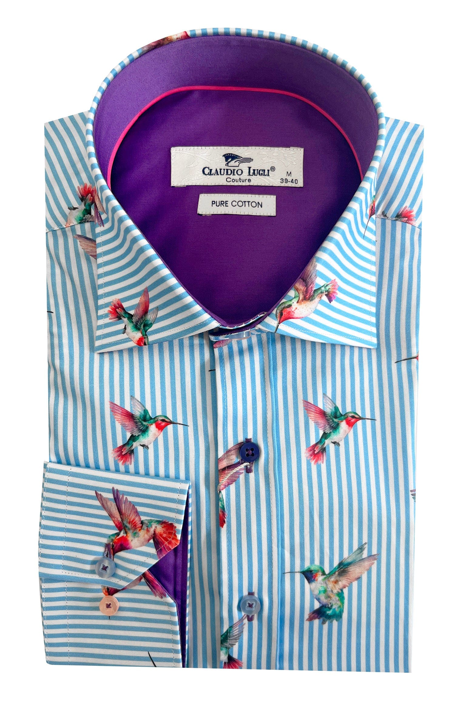 Claudio Lugli Satin Cotton Hummingbird Stripe Shirt - Sky