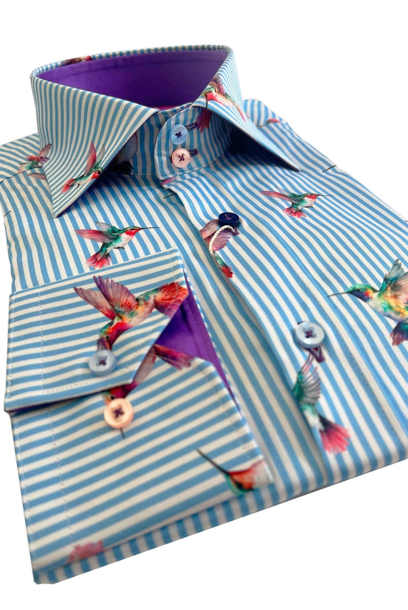 Claudio Lugli Satin Cotton Hummingbird Stripe Shirt - Sky