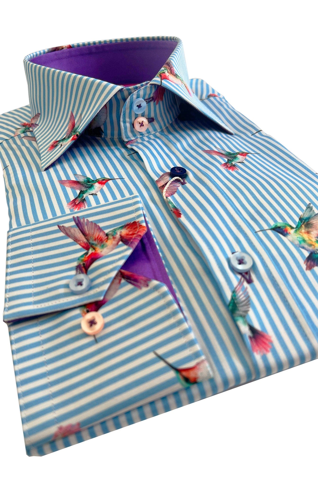 Claudio Lugli Satin Cotton Hummingbird Stripe Shirt - Sky