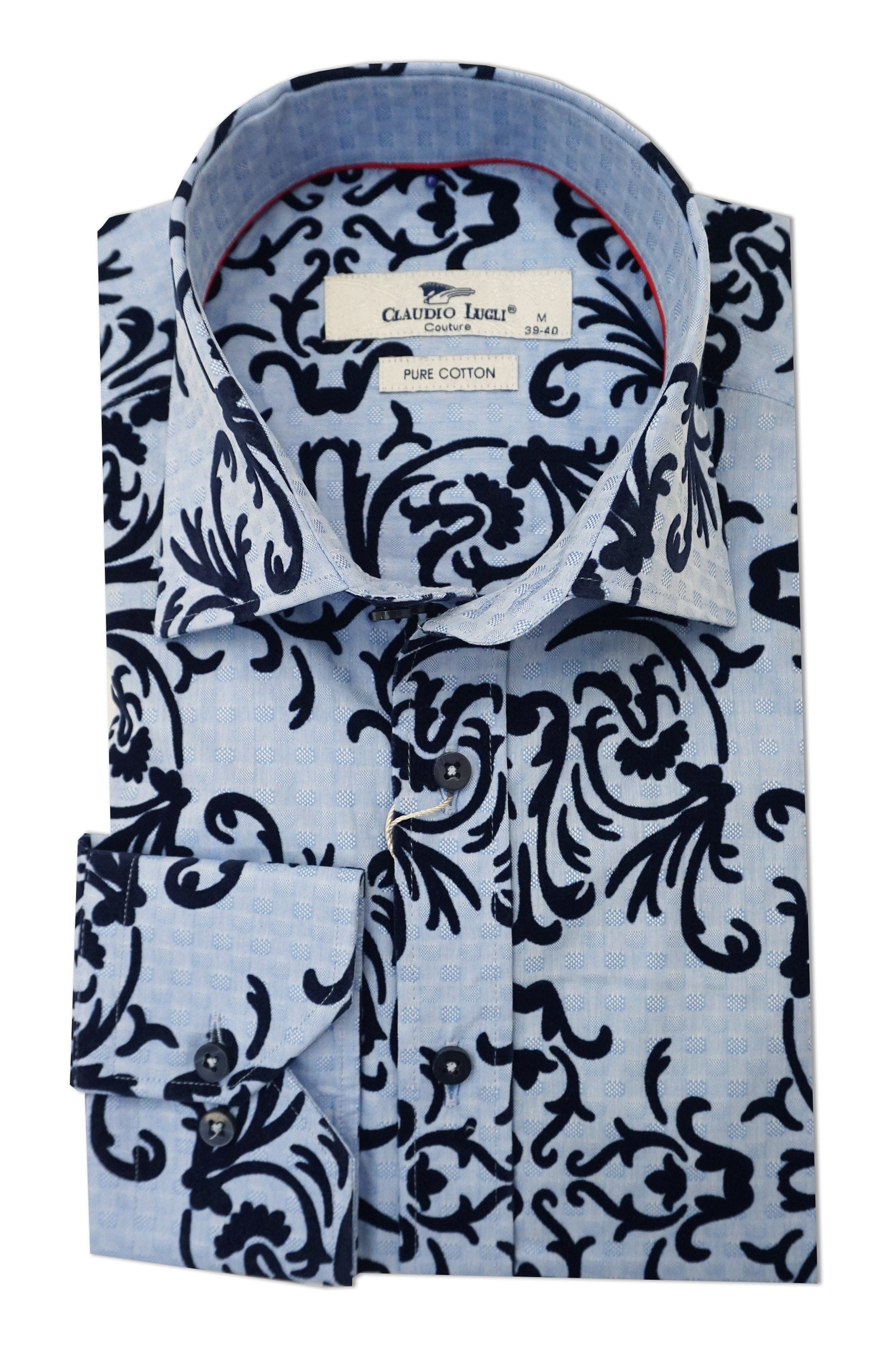 Claudio Lugli Satin Cotton Jacquard Flock Shirt - Sky