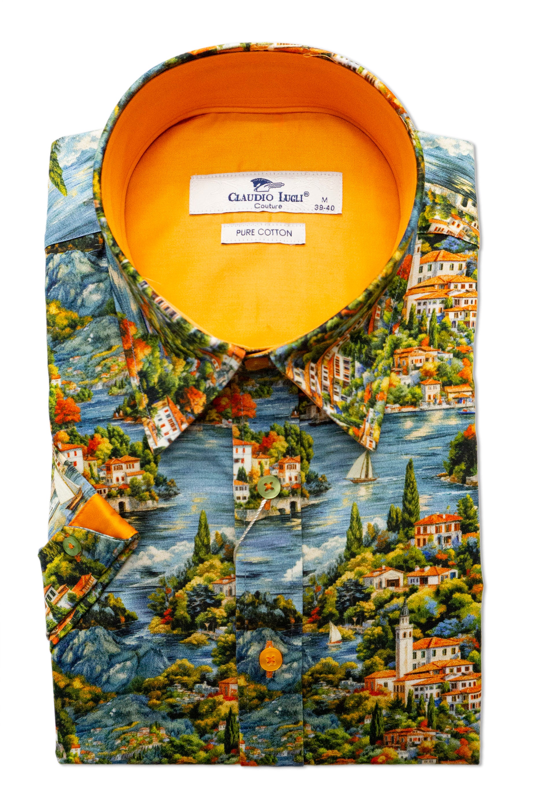 Claudio Lugli Satin Cotton Lake Como Print Shirt